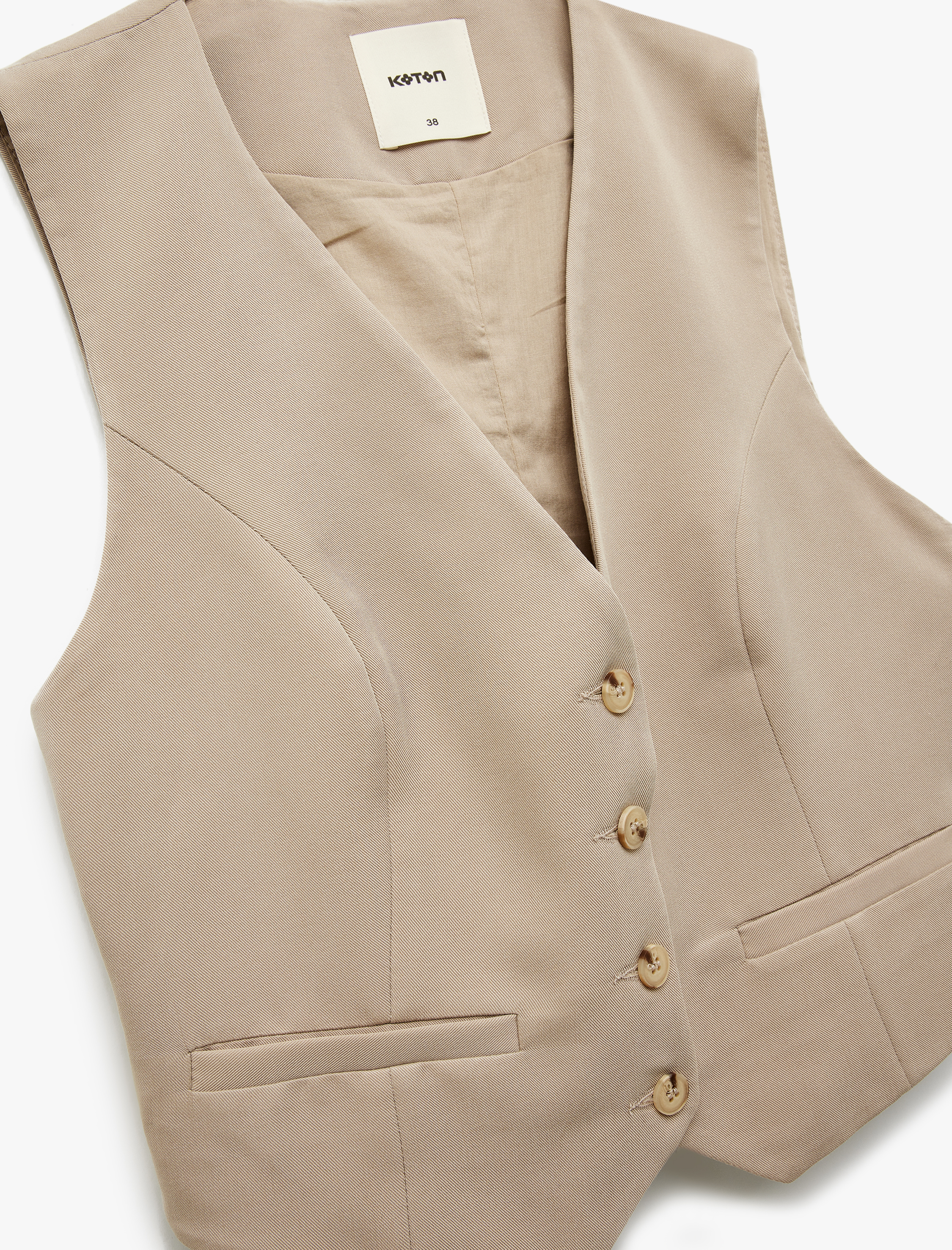   Modal Karışımlı Astarlı Slim Fit V Yaka Düğmeli Blazer Yelek