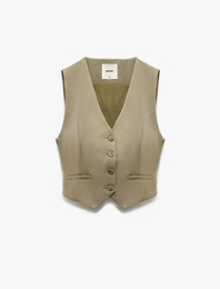 Modal Karışımlı Astarlı Slim Fit V Yaka Düğmeli Blazer Yelek