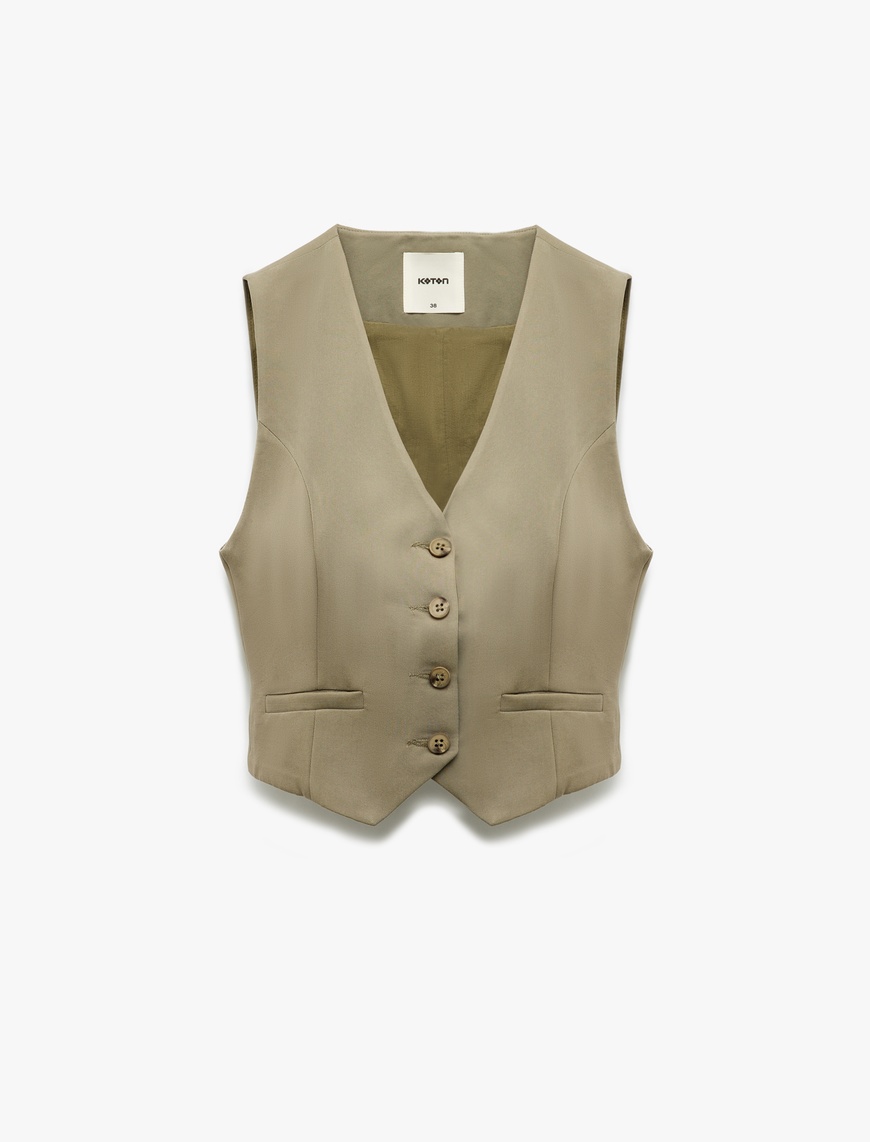   Modal Karışımlı Astarlı Slim Fit V Yaka Düğmeli Blazer Yelek