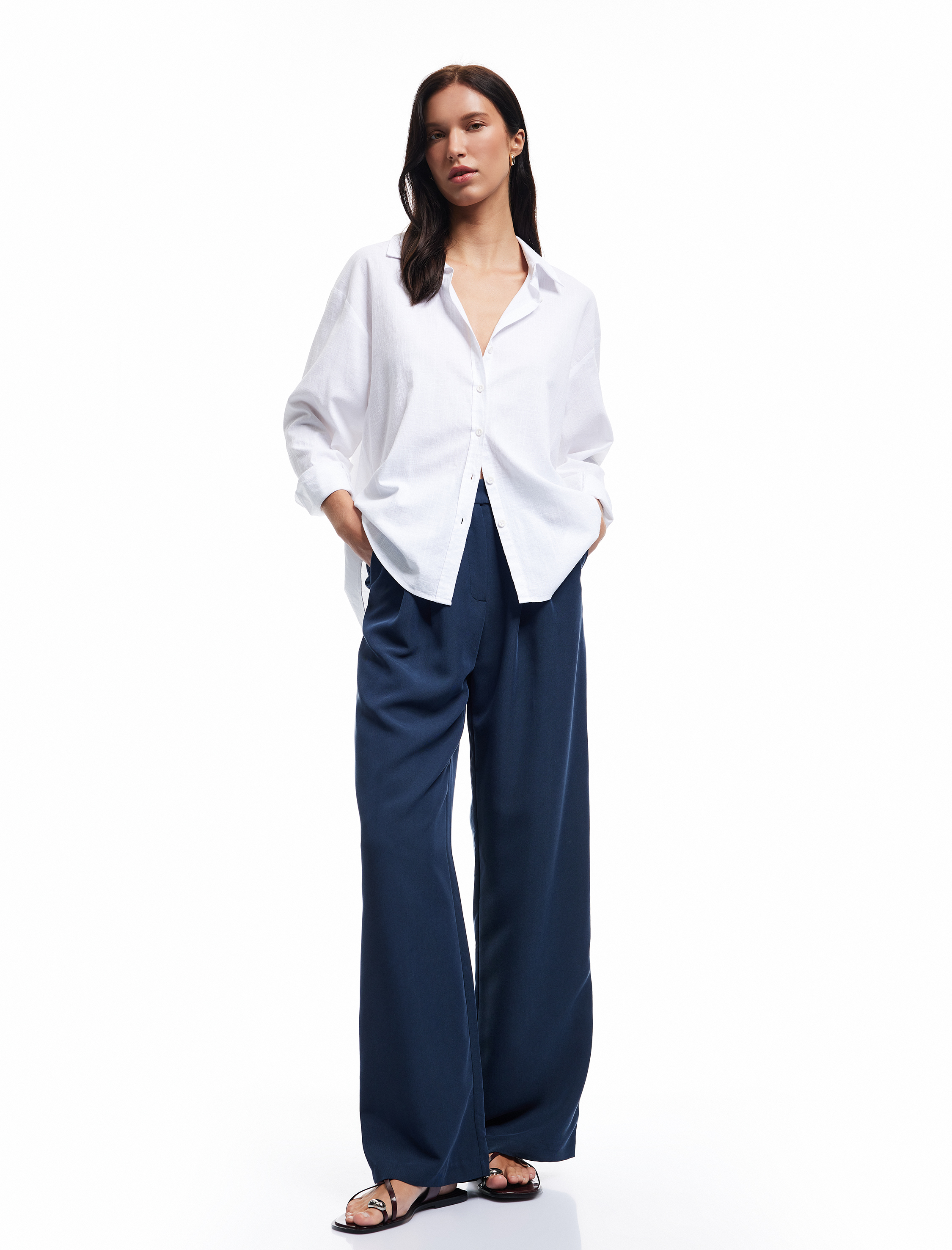   Modal Kumaş Bol Kalıp Cepli Pile Detaylı Geniş Paça Pantolon