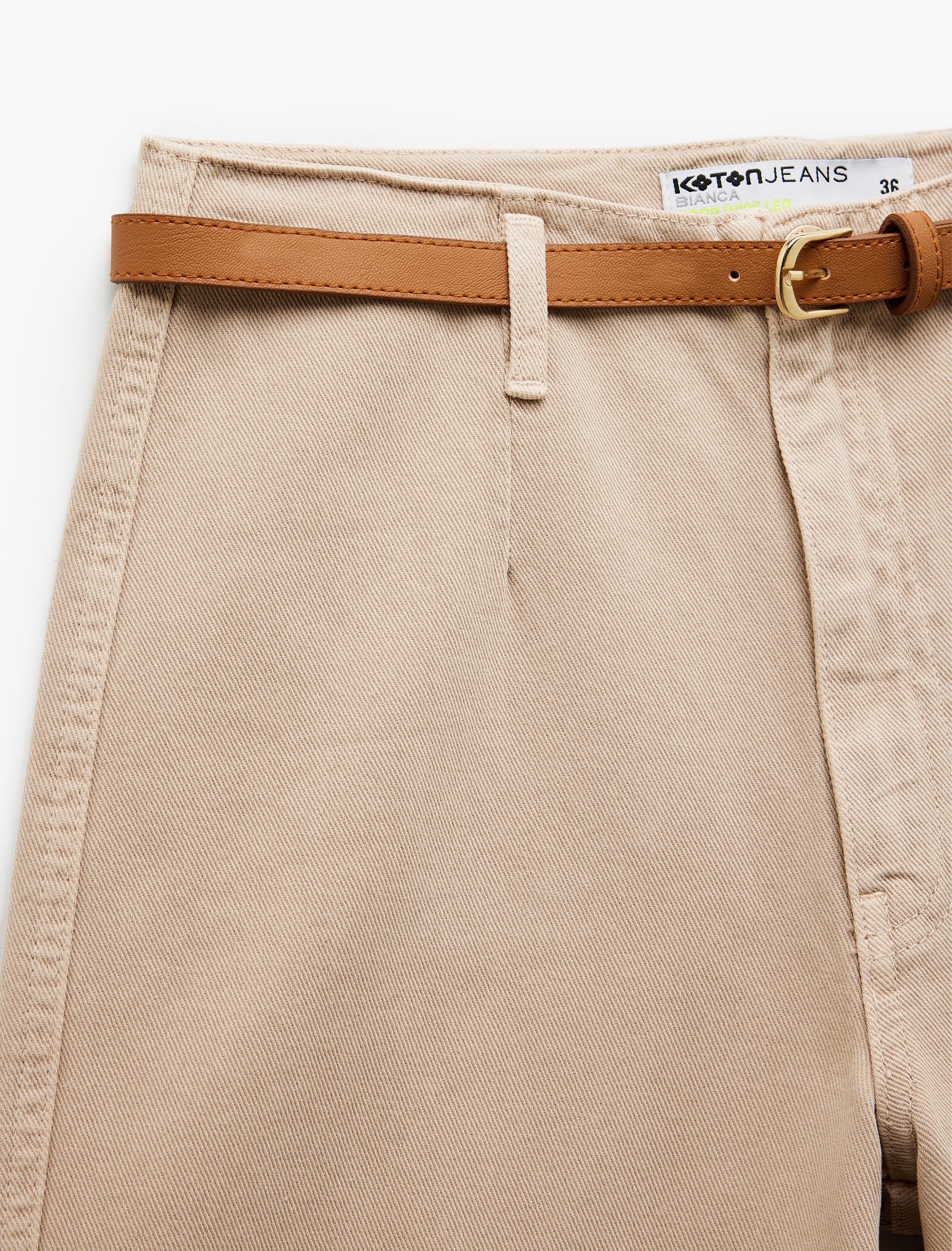   Düğmeli Kesik Geniş Paça Kemerli Pantolon - Wide Leg Jeans