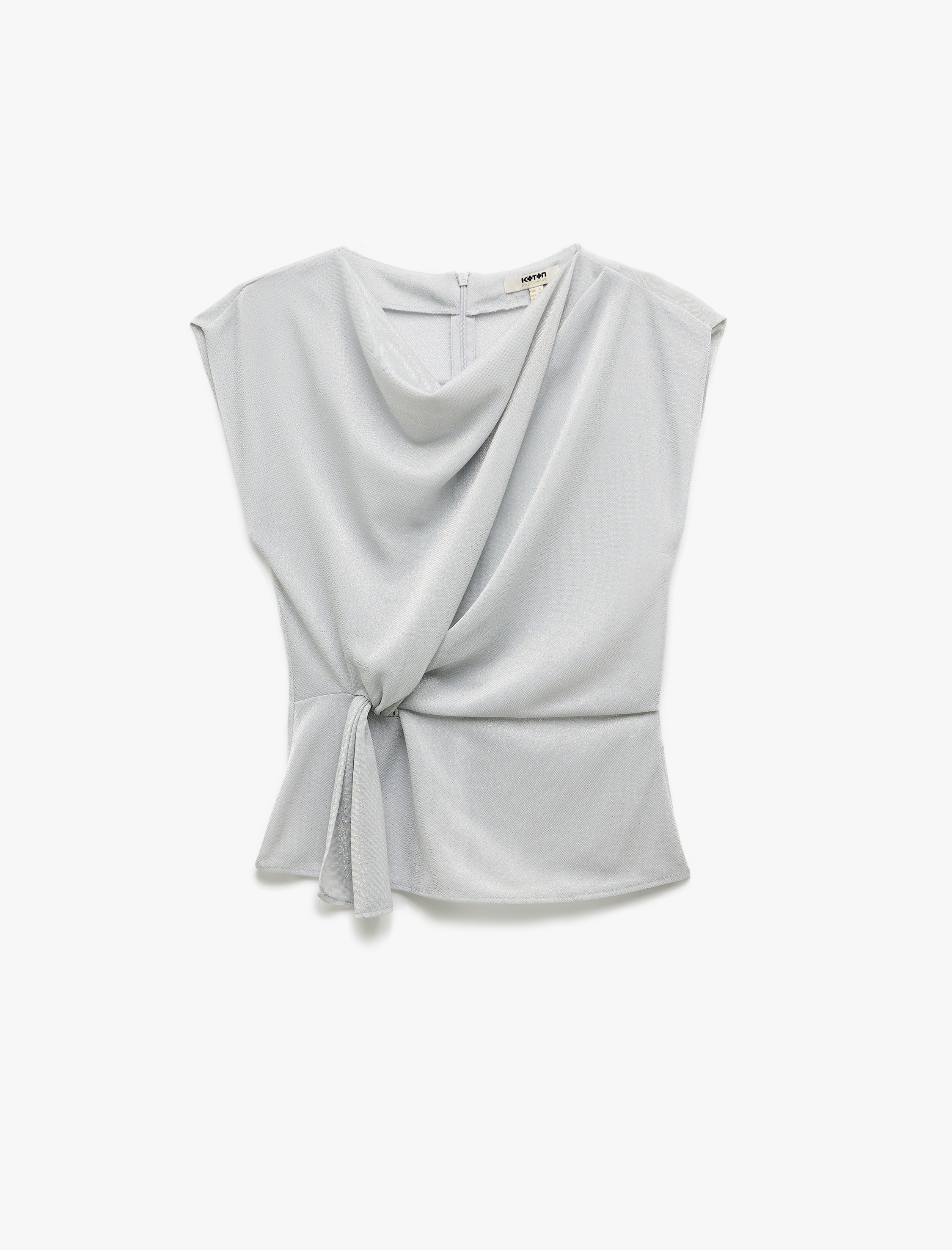   Dik Yaka Yarasa Kol Bağlama Detaylı Asimetrik Simli Abiye Bluz