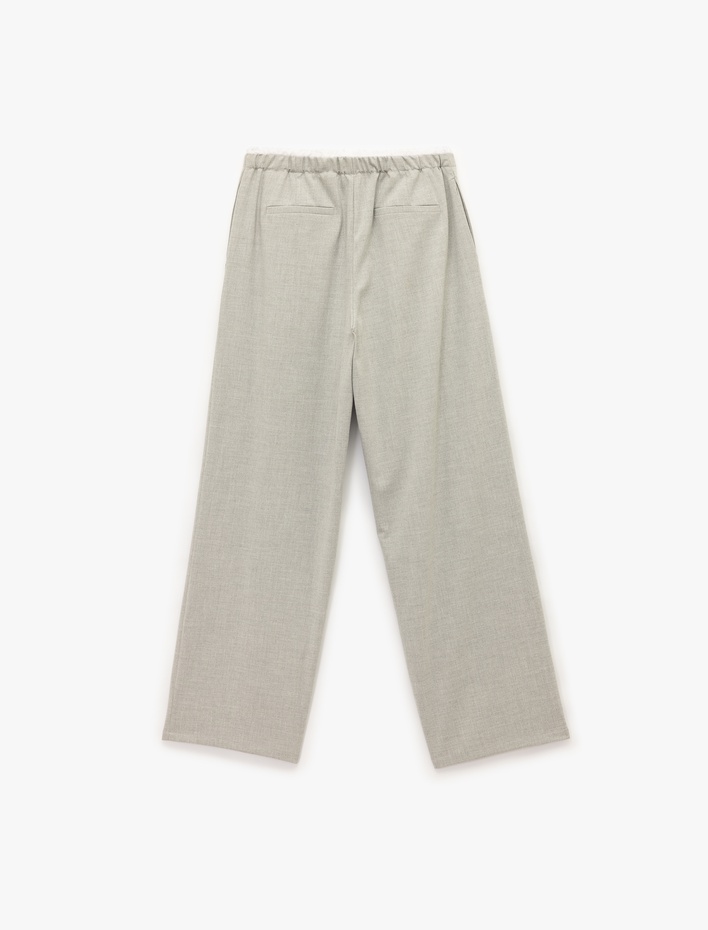  Beli Bağcıklı Lastikli Cepli Yüksek Bel Düz Bol Paça Pantolon