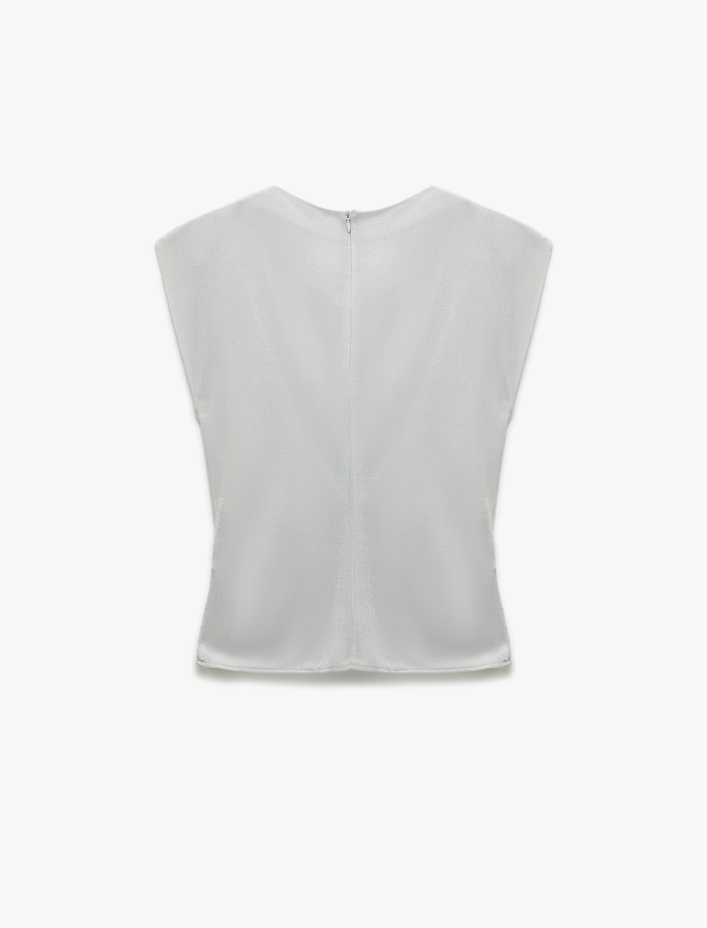   Dik Yaka Yarasa Kol Bağlama Detaylı Asimetrik Simli Abiye Bluz