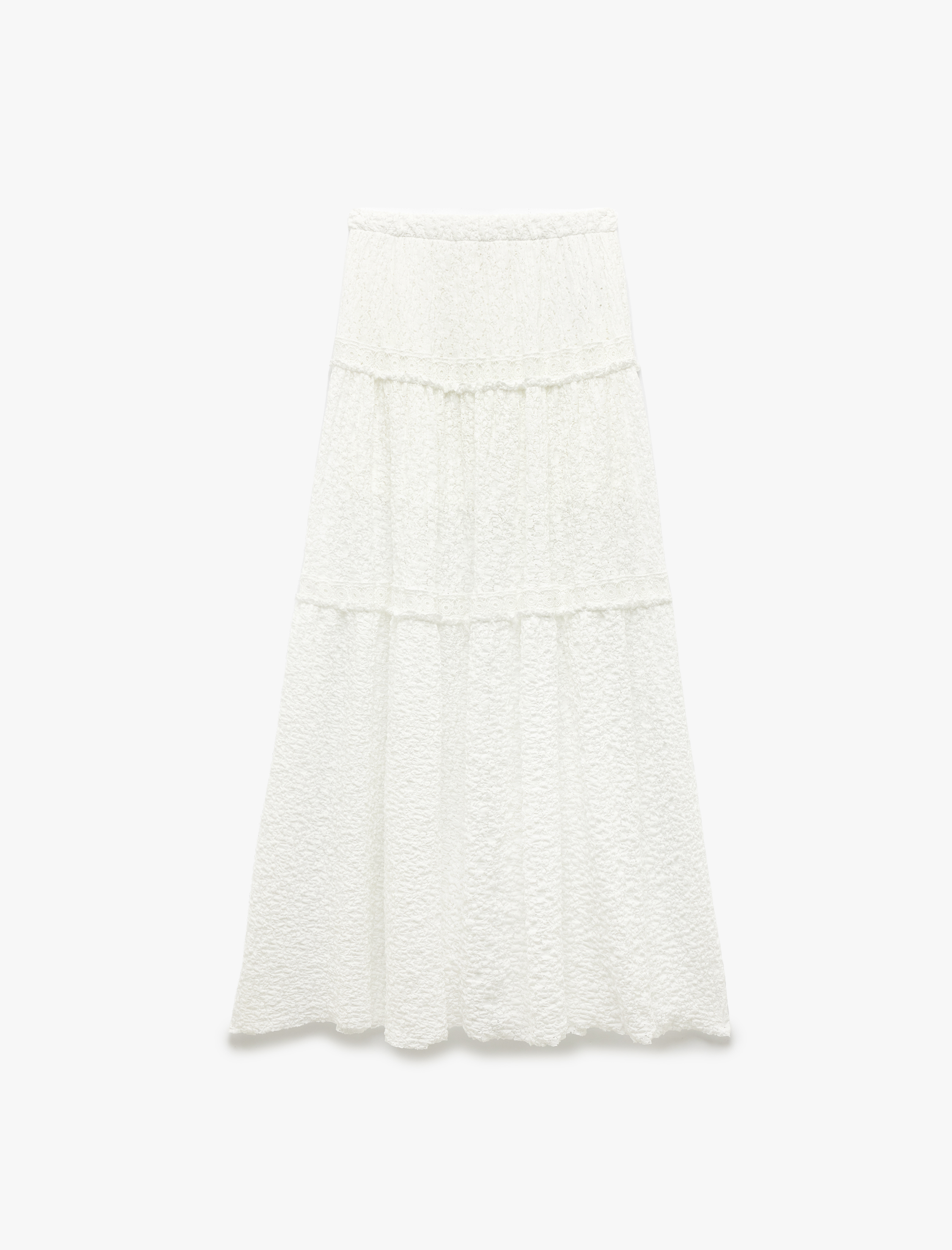   Standart Bel Astarlı Kat Detaylı Uzun Dantelli Etek