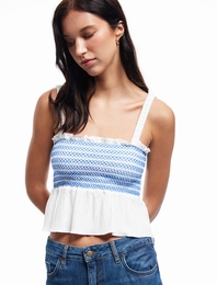 Gipeli Brodeli Fisto Detaylı Kare Yaka Askılı Crop Bluz