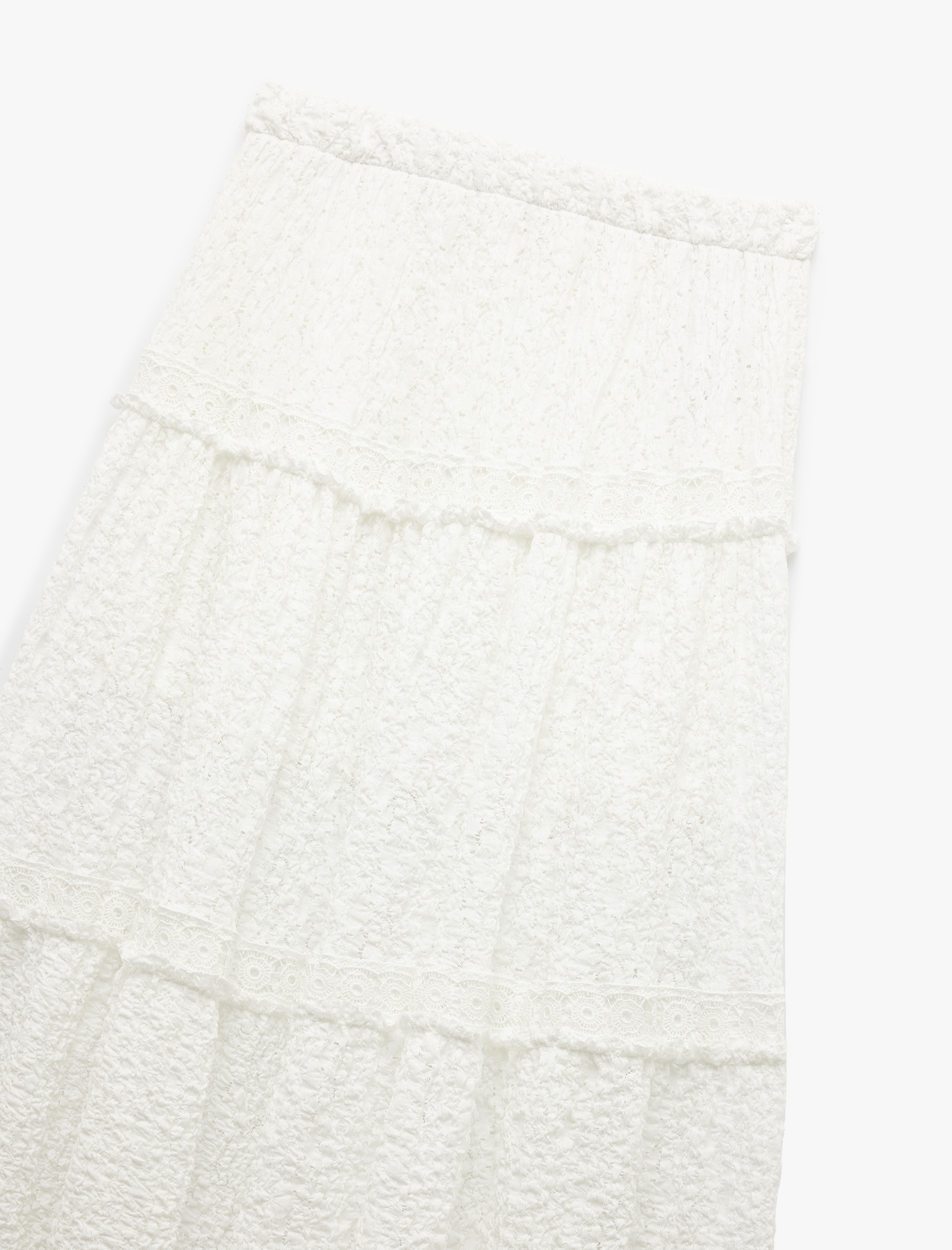   Standart Bel Astarlı Kat Detaylı Uzun Dantelli Etek