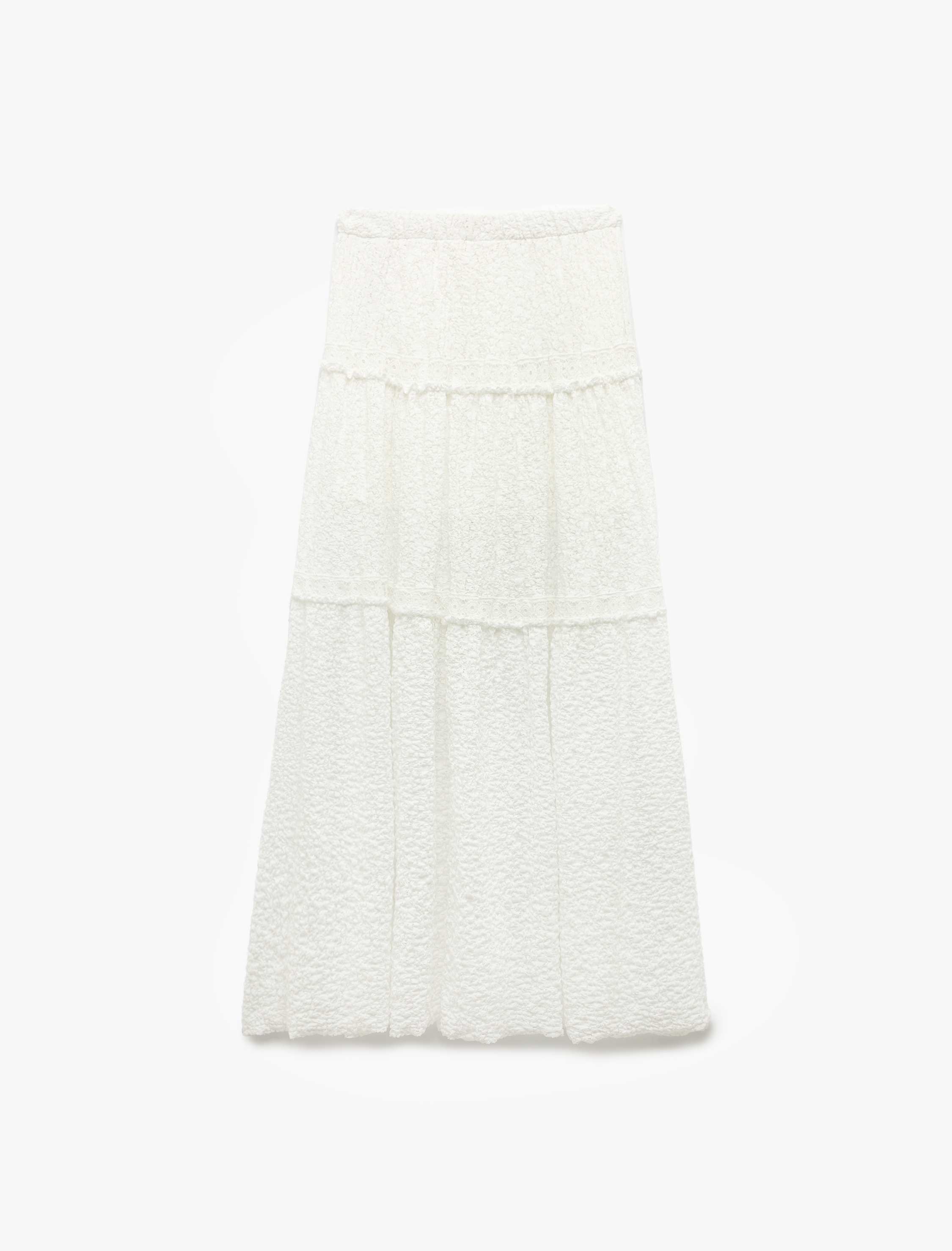   Standart Bel Astarlı Kat Detaylı Uzun Dantelli Etek