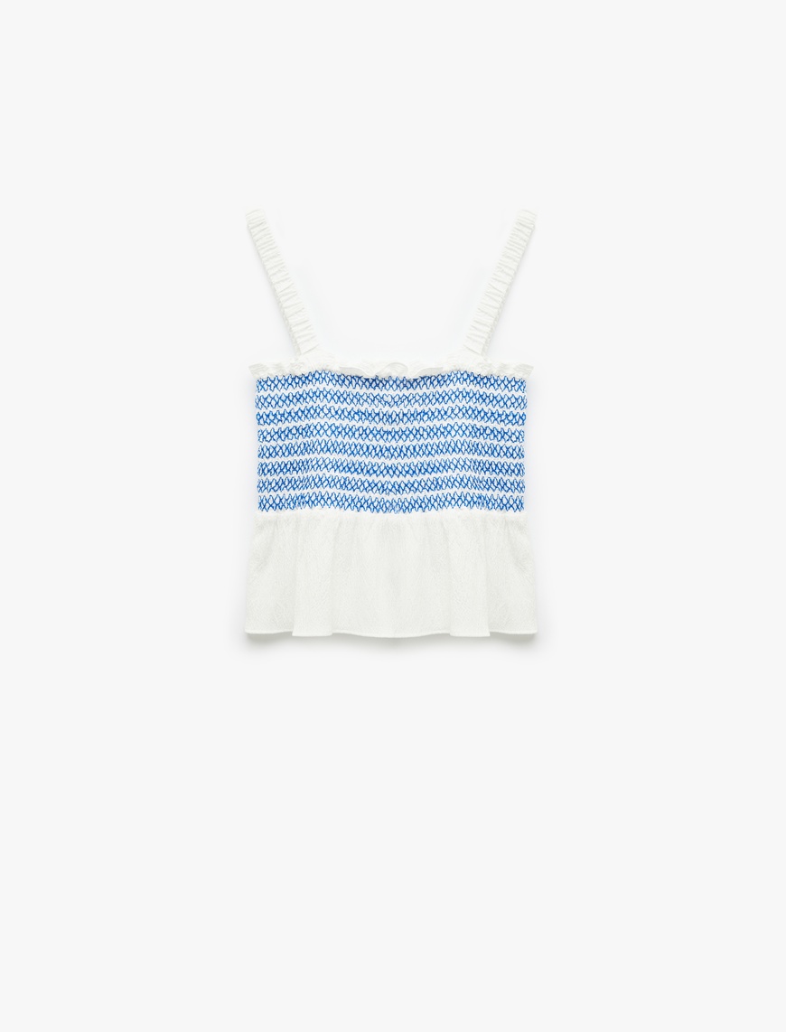   Gipeli Brodeli Fisto Detaylı Kare Yaka Askılı Crop Bluz