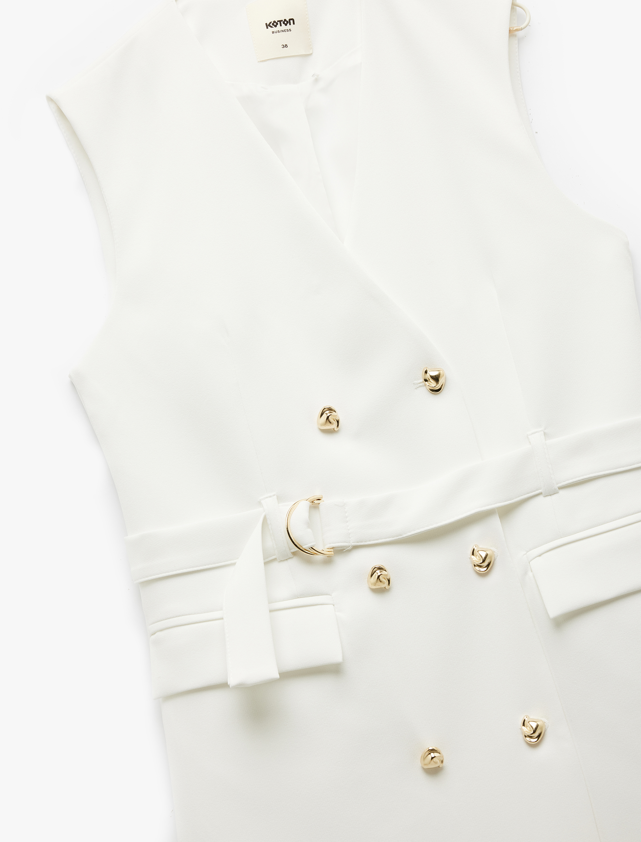   Kolsuz Kemerli Astarlı Cep Detaylı Kruvaze Mini Blazer Elbise