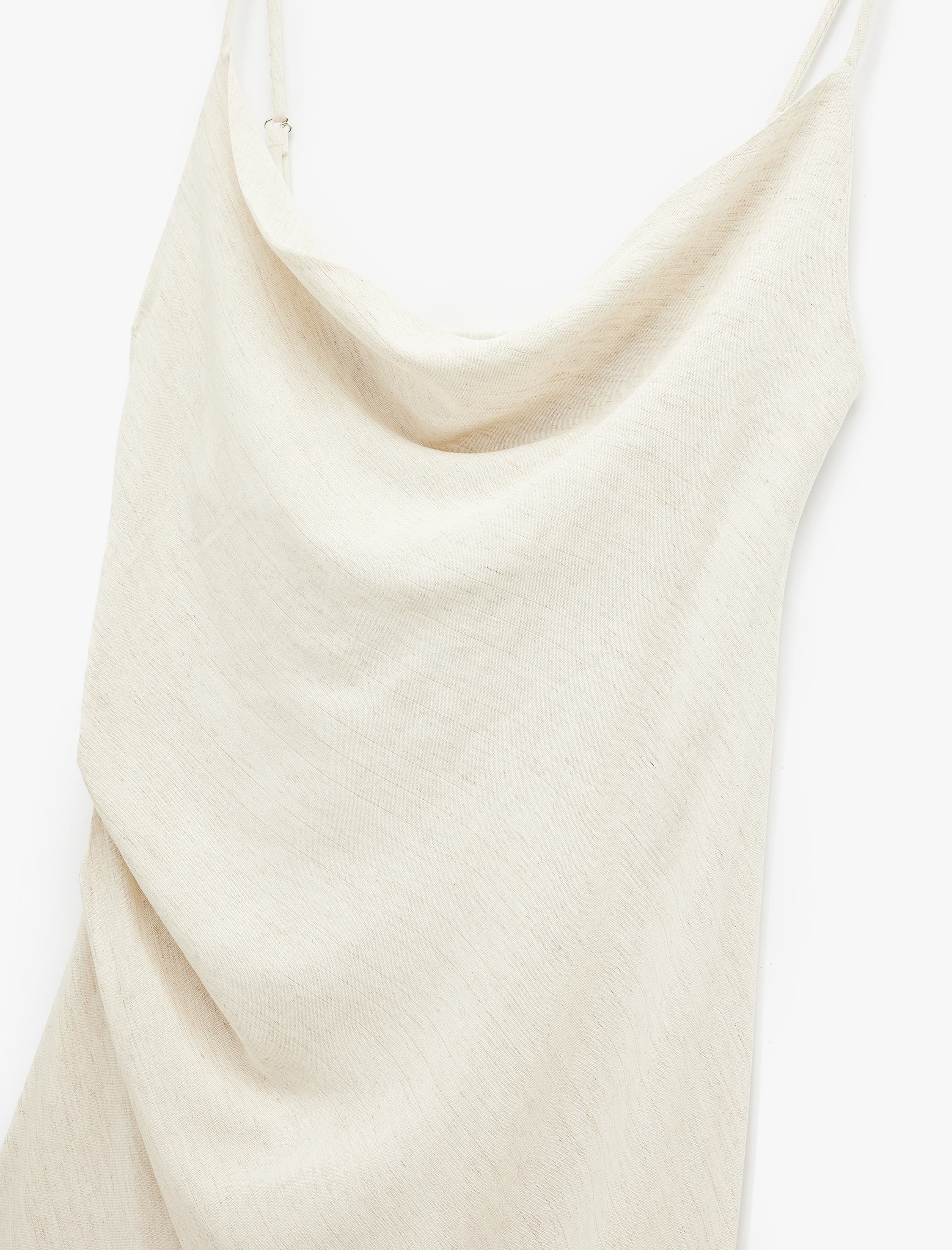   Keten Karışımlı Drape Detaylı Askılı Uzun Degaje Yaka Elbise