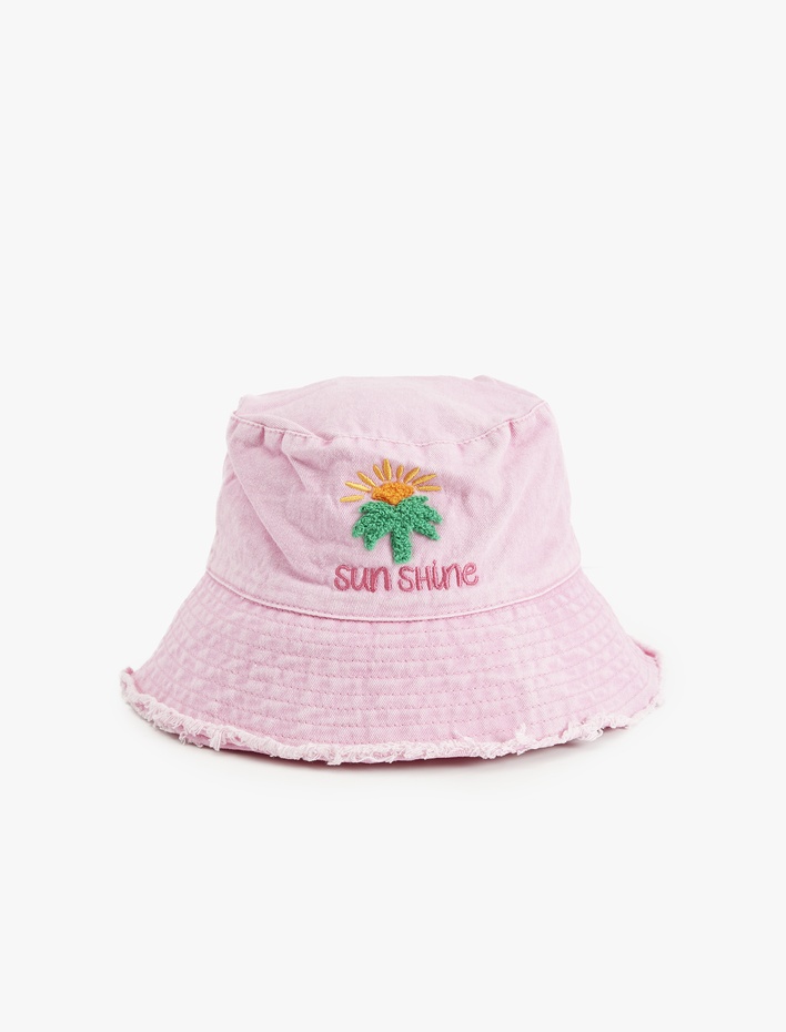 Kız Çocuk İşleme Detaylı Pamuklu Bucket Şapka