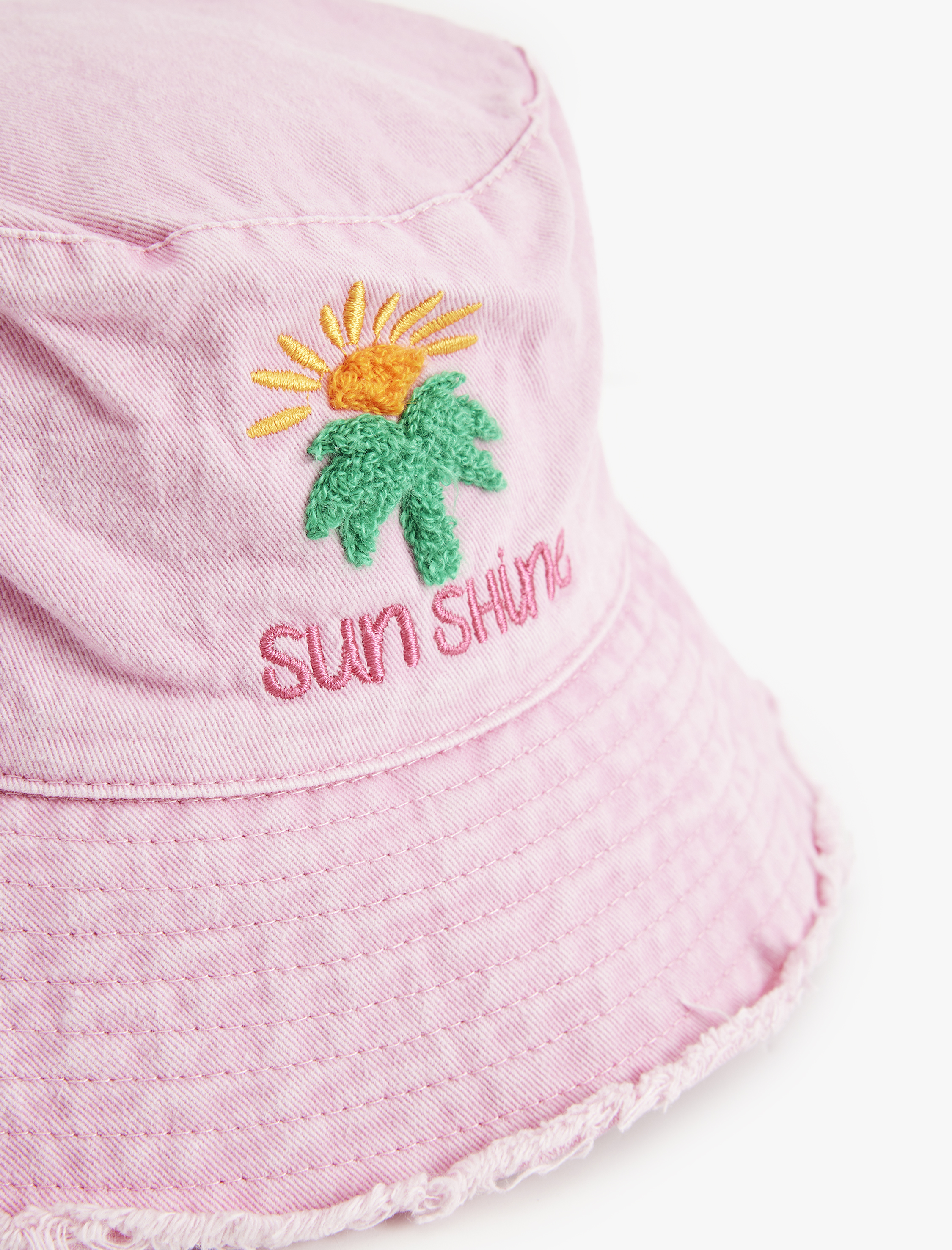  Kız Çocuk İşleme Detaylı Pamuklu Bucket Şapka