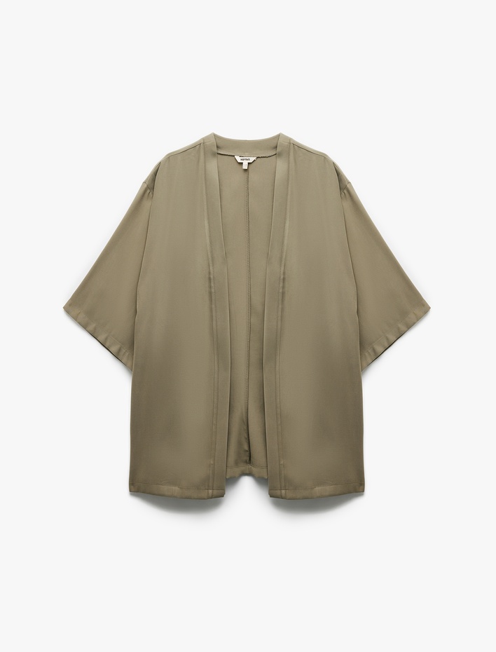  Gizli Cepli Viskon 3/4 Kol Oversize Kimono