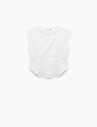 Bisiklet Yaka Korse Detaylı Slim Fit Kolsuz Crop Tişört