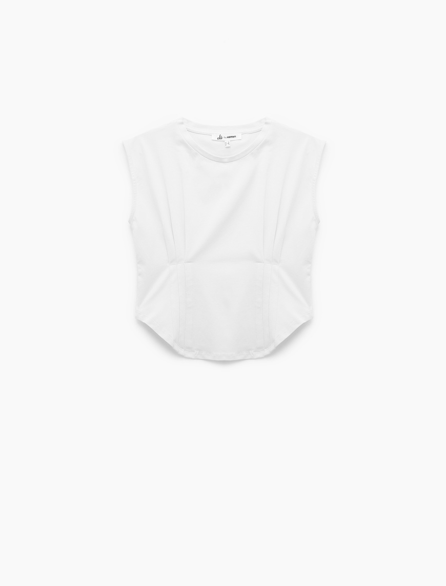   Bisiklet Yaka Korse Detaylı Slim Fit Kolsuz Crop Tişört