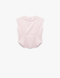 Bisiklet Yaka Korse Detaylı Slim Fit Kolsuz Crop Tişört