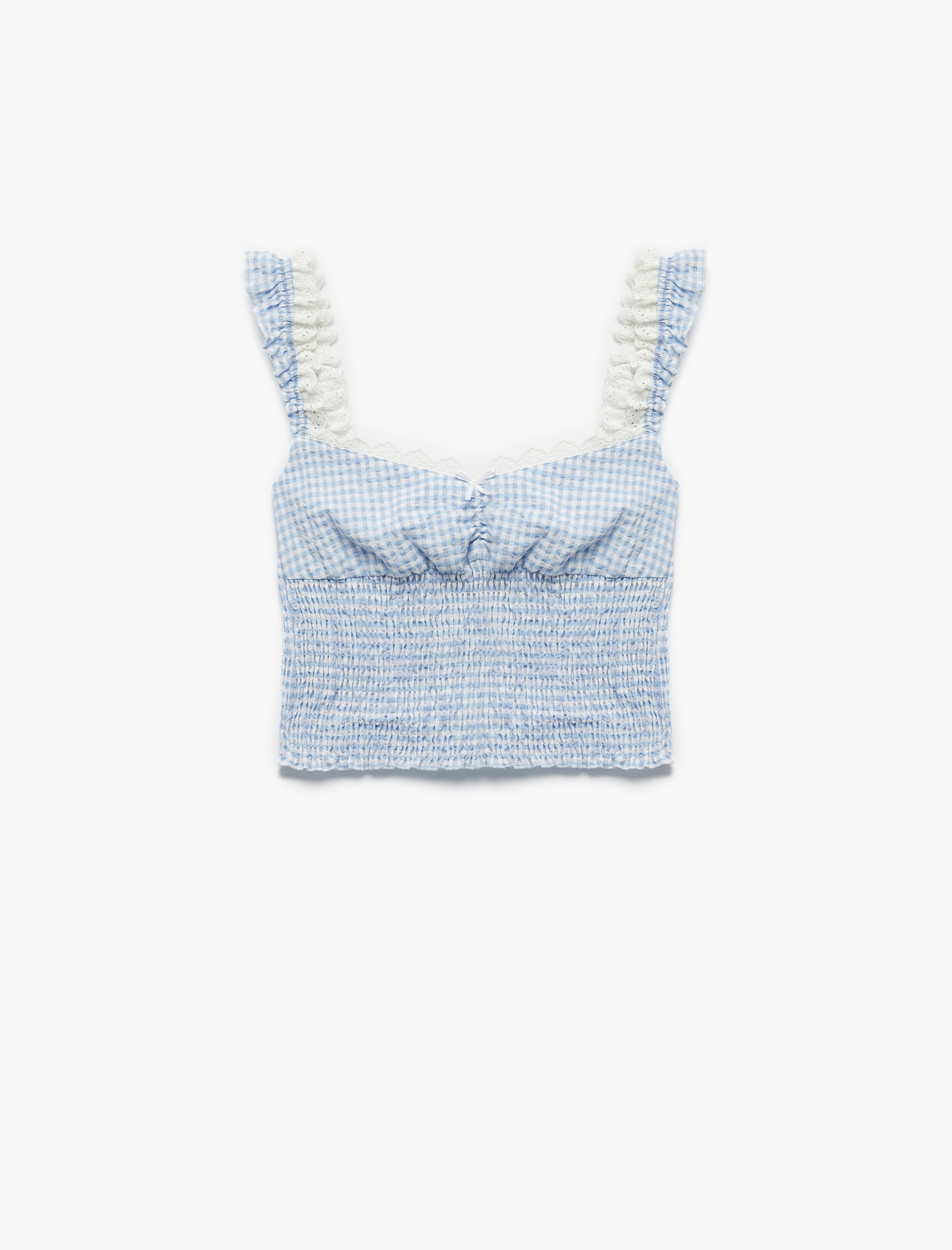   Koton X İnji - Dantelli Balerin Yaka Gipeli Pötikareli Kolsuz Crop Bluz