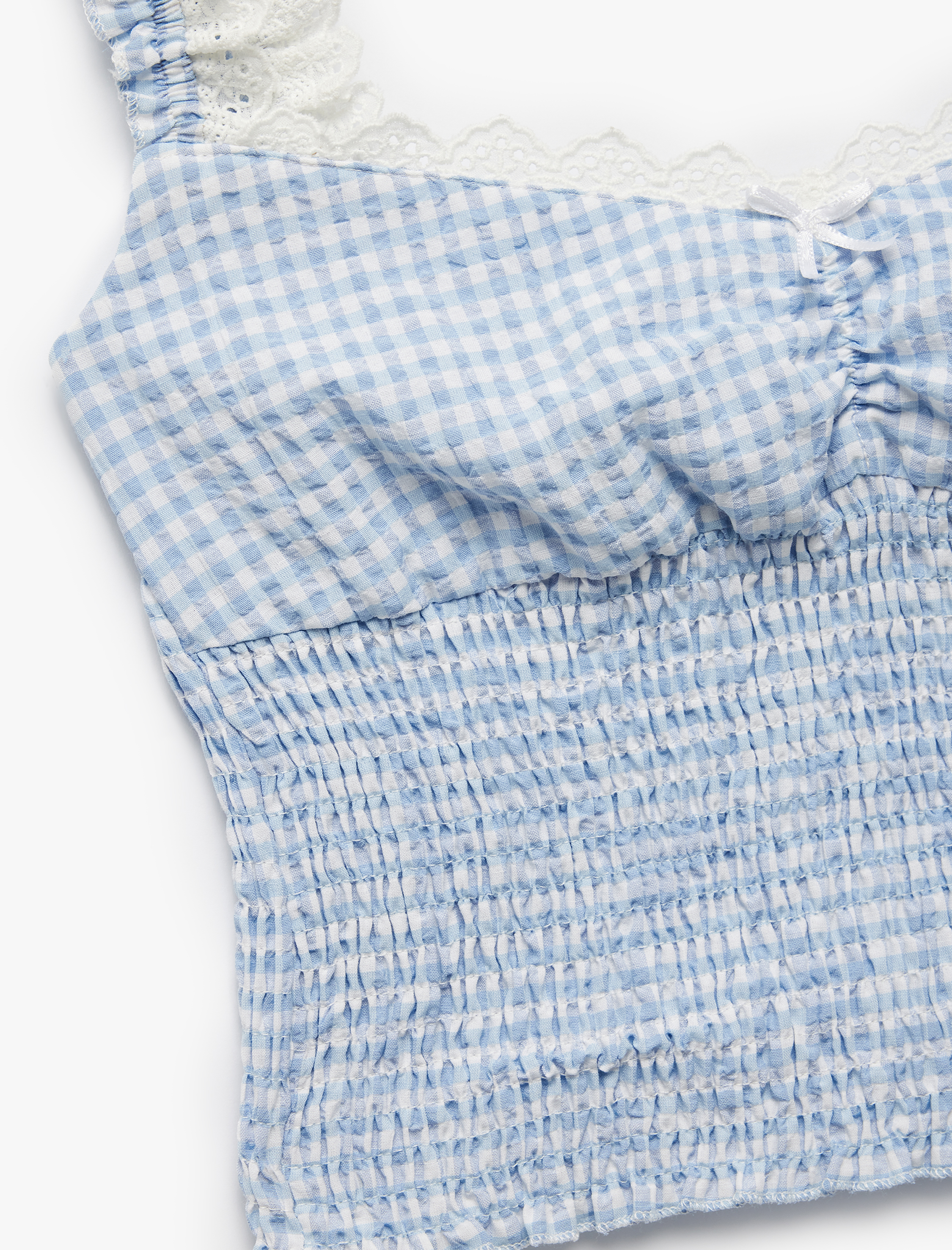   Koton X İnji - Dantelli Balerin Yaka Gipeli Pötikareli Kolsuz Crop Bluz