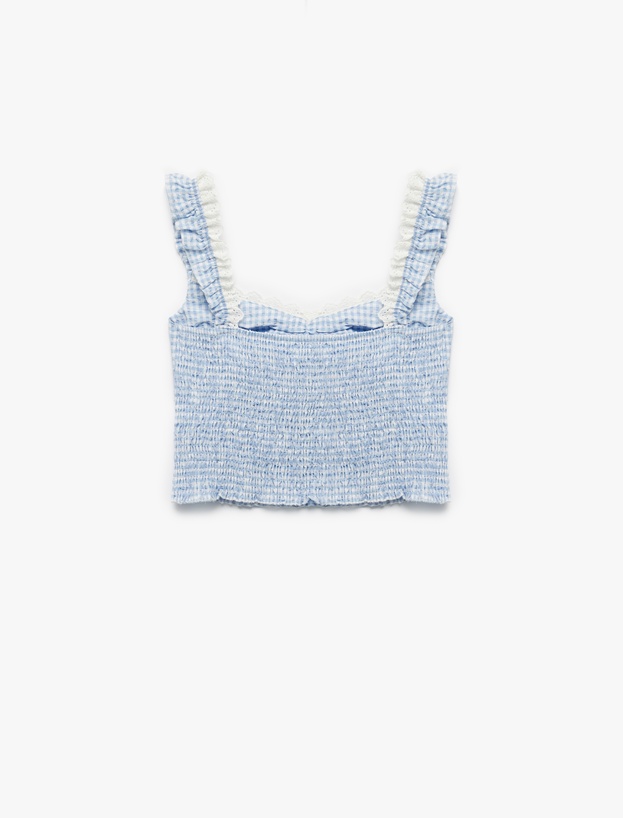 Koton X İnji - Dantelli Balerin Yaka Gipeli Pötikareli Kolsuz Crop Bluz_4