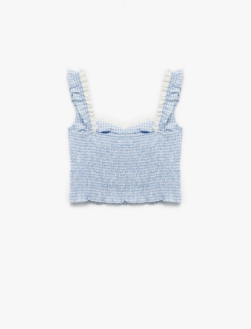   Koton X İnji - Dantelli Balerin Yaka Gipeli Pötikareli Kolsuz Crop Bluz