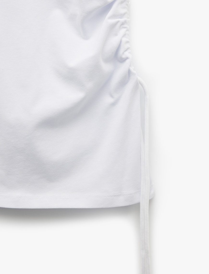   Pamuklu Slim Fit Asimetrik Büzgülü Bağlama Detaylı Kolsuz Bisiklet Yaka Tişört