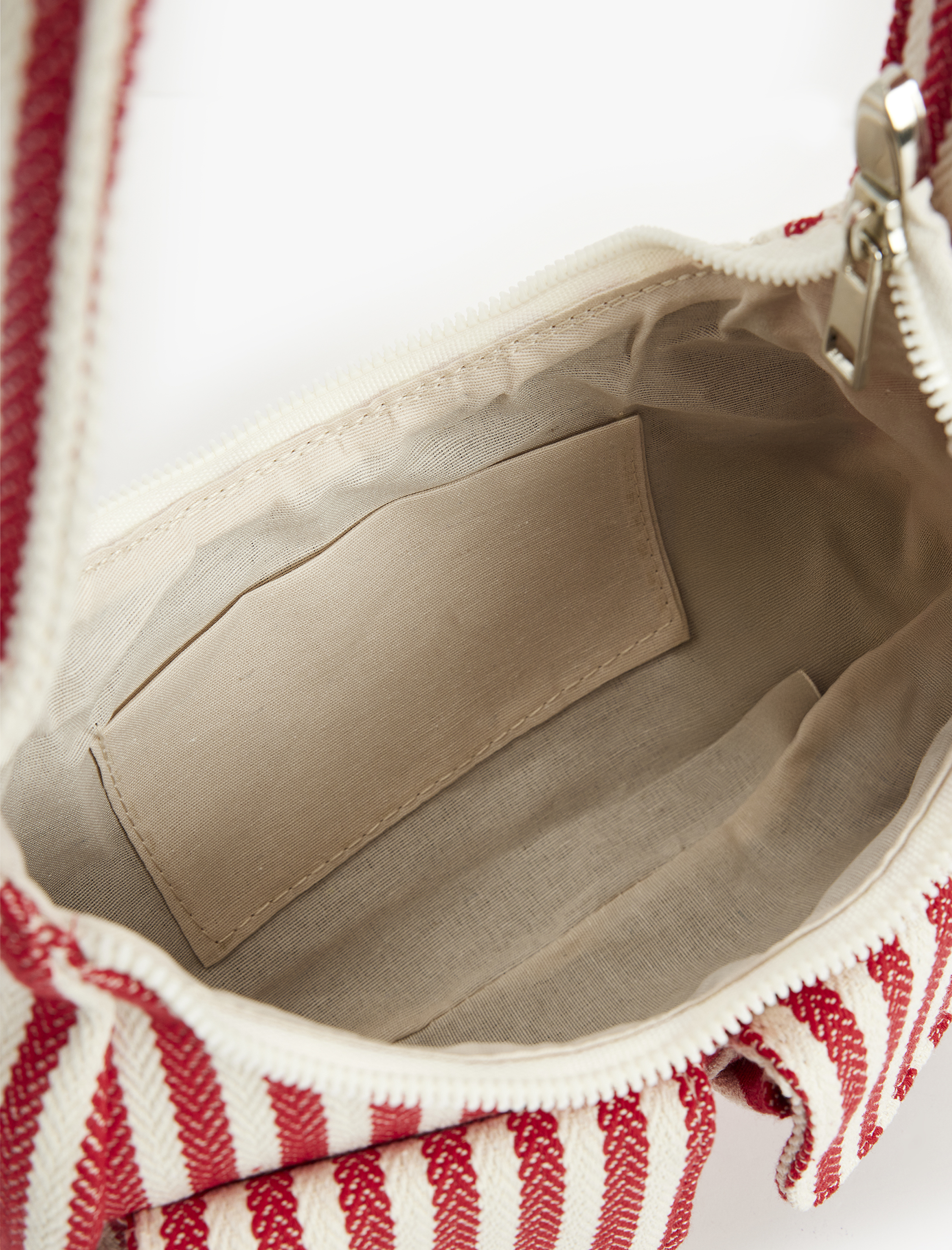  Kadın Cep Detaylı Fermuarlı Çizgili Ayarlanabilir Askılı Omuz Çantası