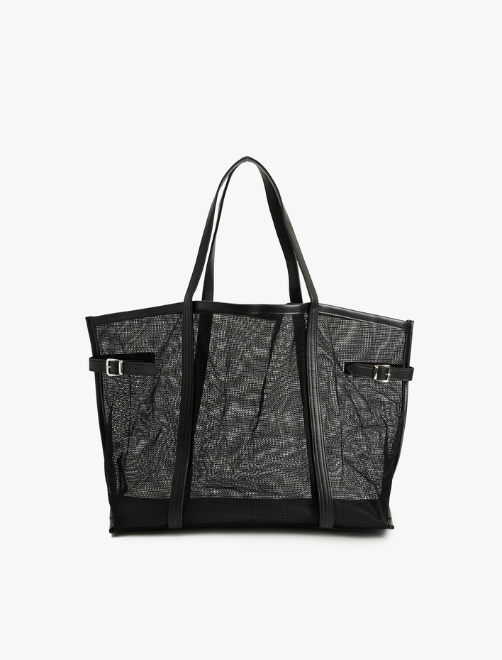 Kadın Saplı Metal Tokalı File Tote Çanta