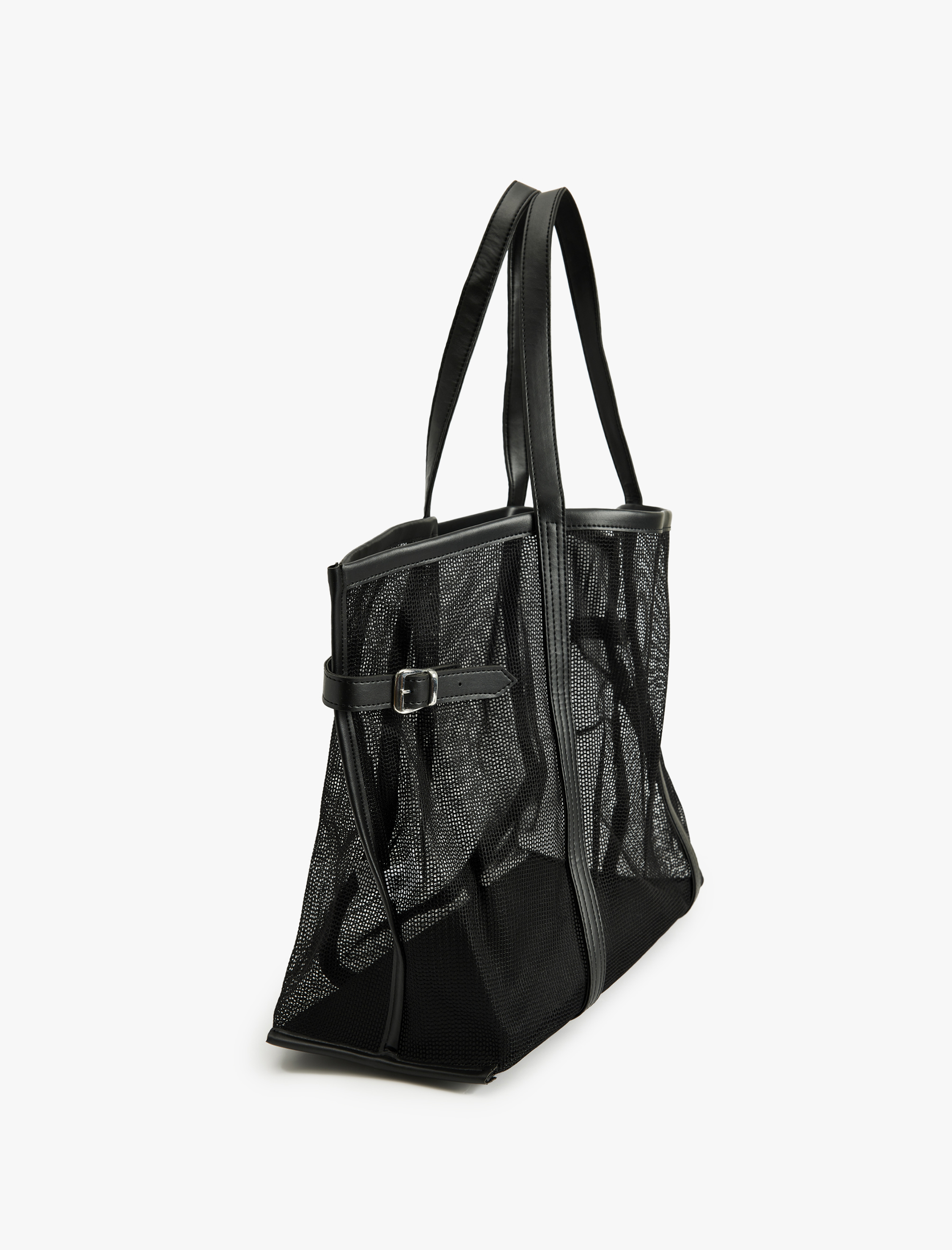  Kadın Saplı Metal Tokalı File Tote Çanta