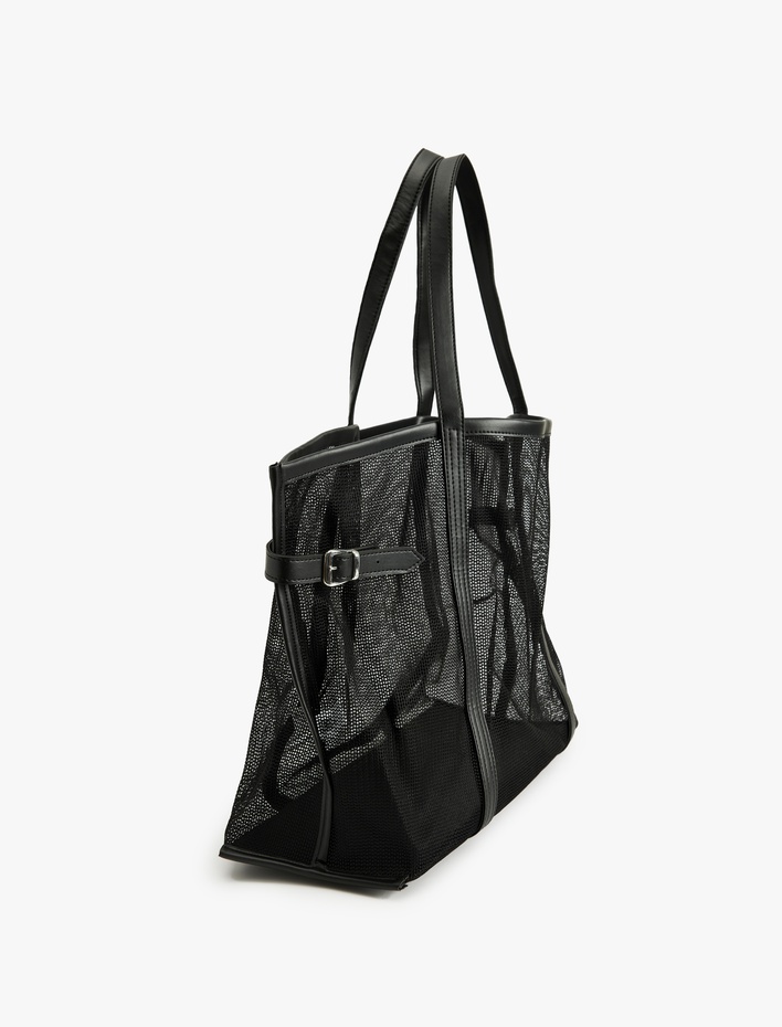 Kadın Saplı Metal Tokalı File Tote Çanta