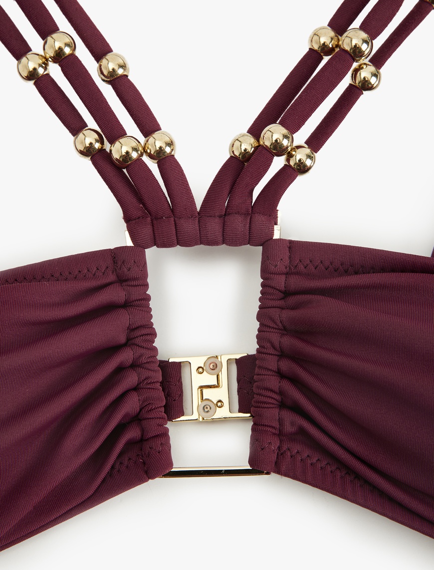   Pencere Detaylı Çapraz Askılı Boncuklu Bikini Üstü