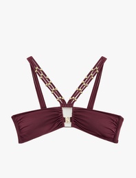 Pencere Detaylı Çapraz Askılı Boncuklu Bikini Üstü