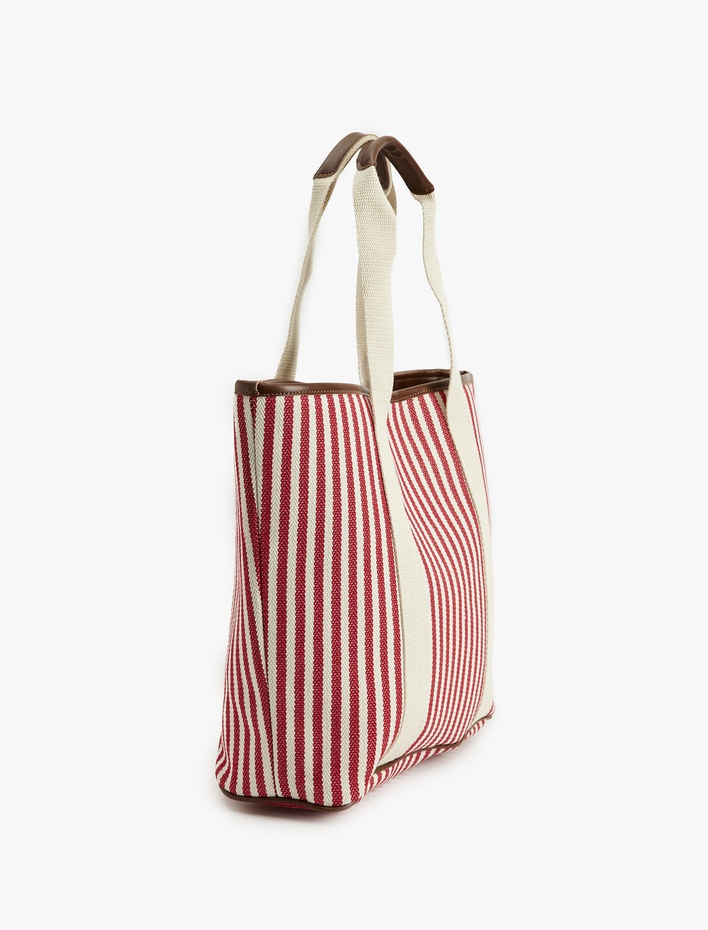 Kadın Çizgili Saplı Renk Bloklu Tote Çanta