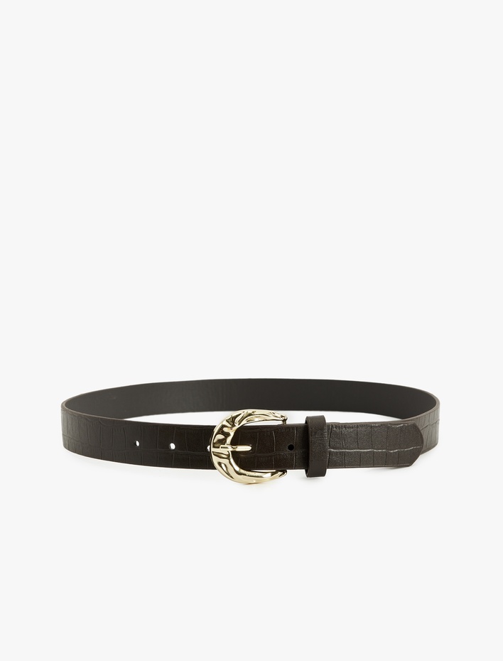 Kadın Kroko Görünümlü Suni Deri Metal Tokalı Kemer