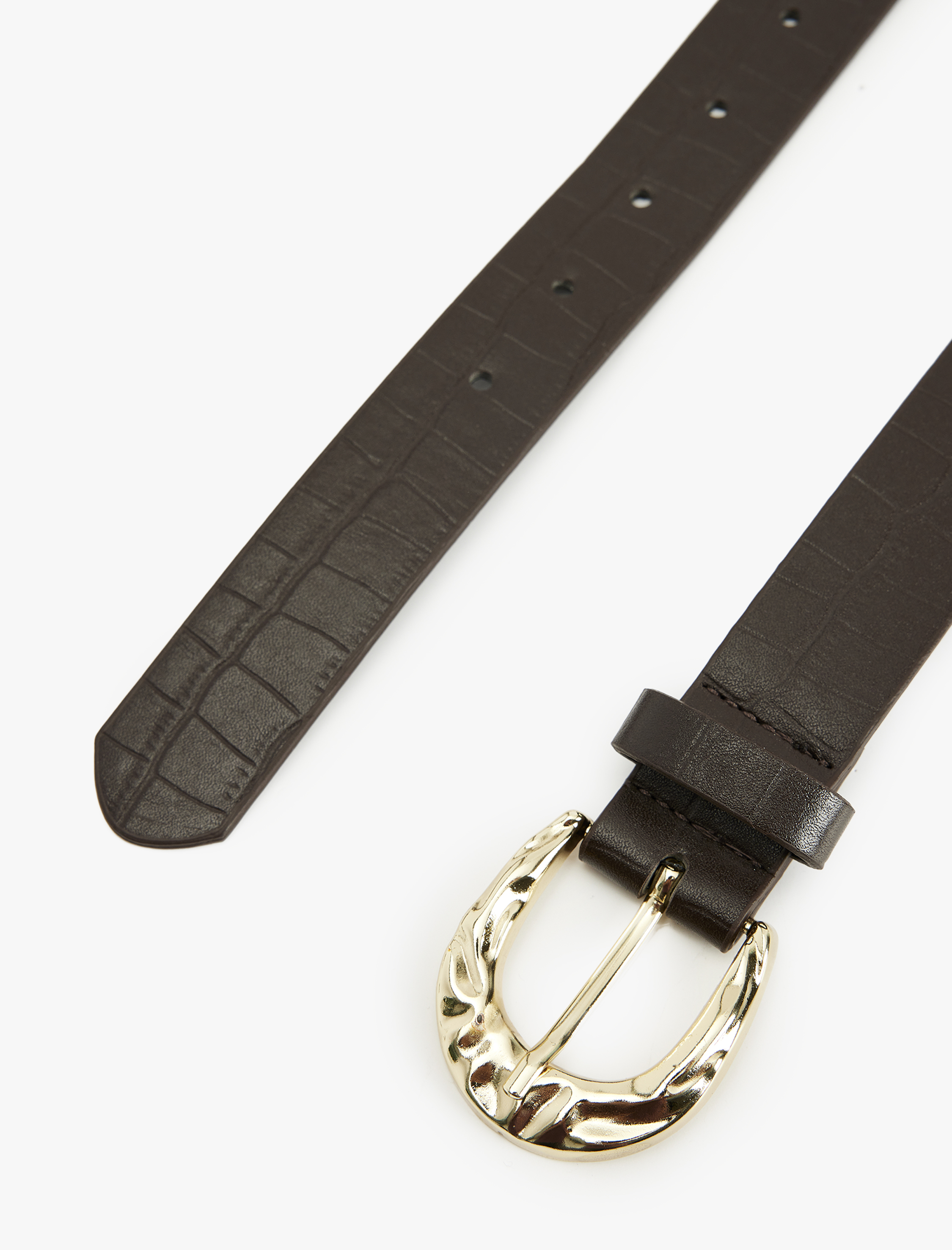  Kadın Kroko Görünümlü Suni Deri Metal Tokalı Kemer