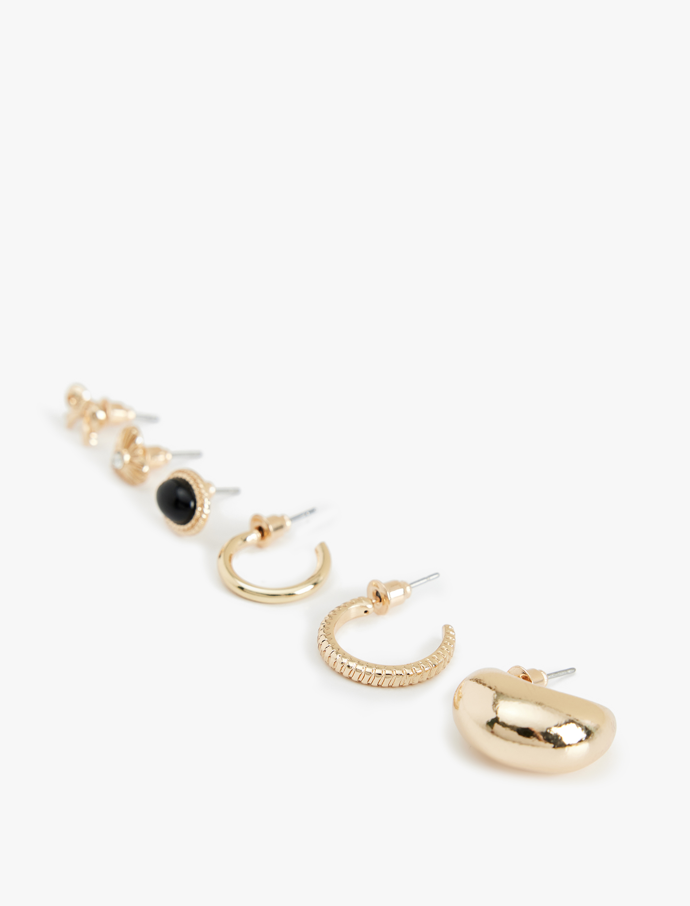  Kadın Taş Detaylı 6'lı Top ve Halka Küpe Seti