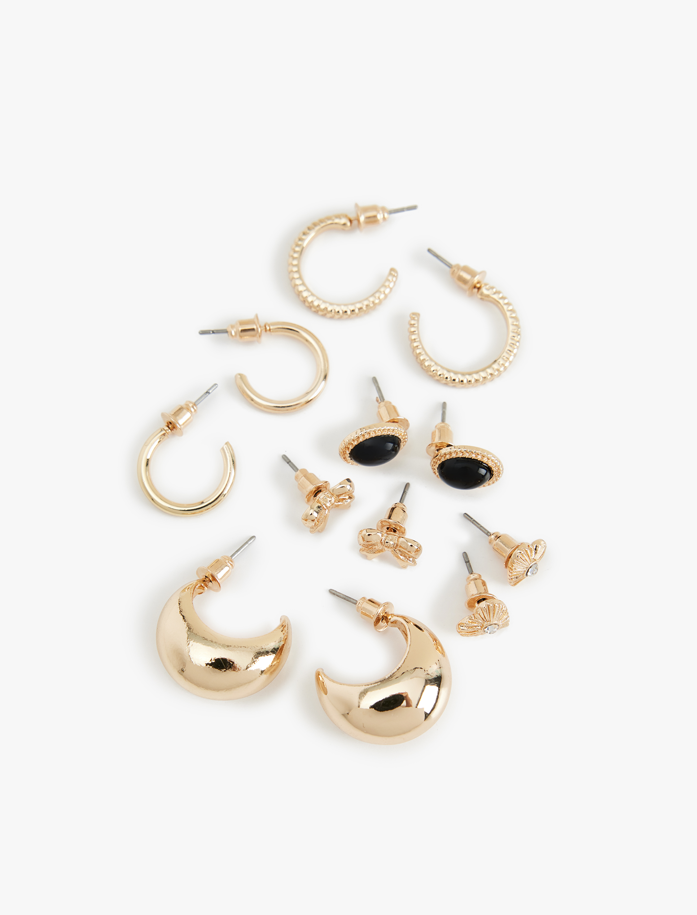  Kadın Taş Detaylı 6'lı Top ve Halka Küpe Seti