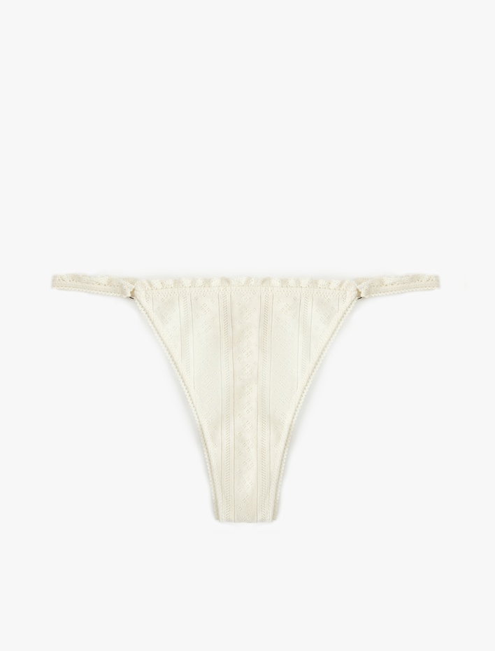  Pamuklu Dantel Detaylı Yanları İpli String Külot