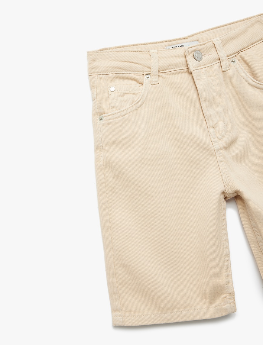  Erkek Çocuk Pamuklu Beli Ayarlanabilir Lastikli Düğmeli Slim Fit Jean Şort