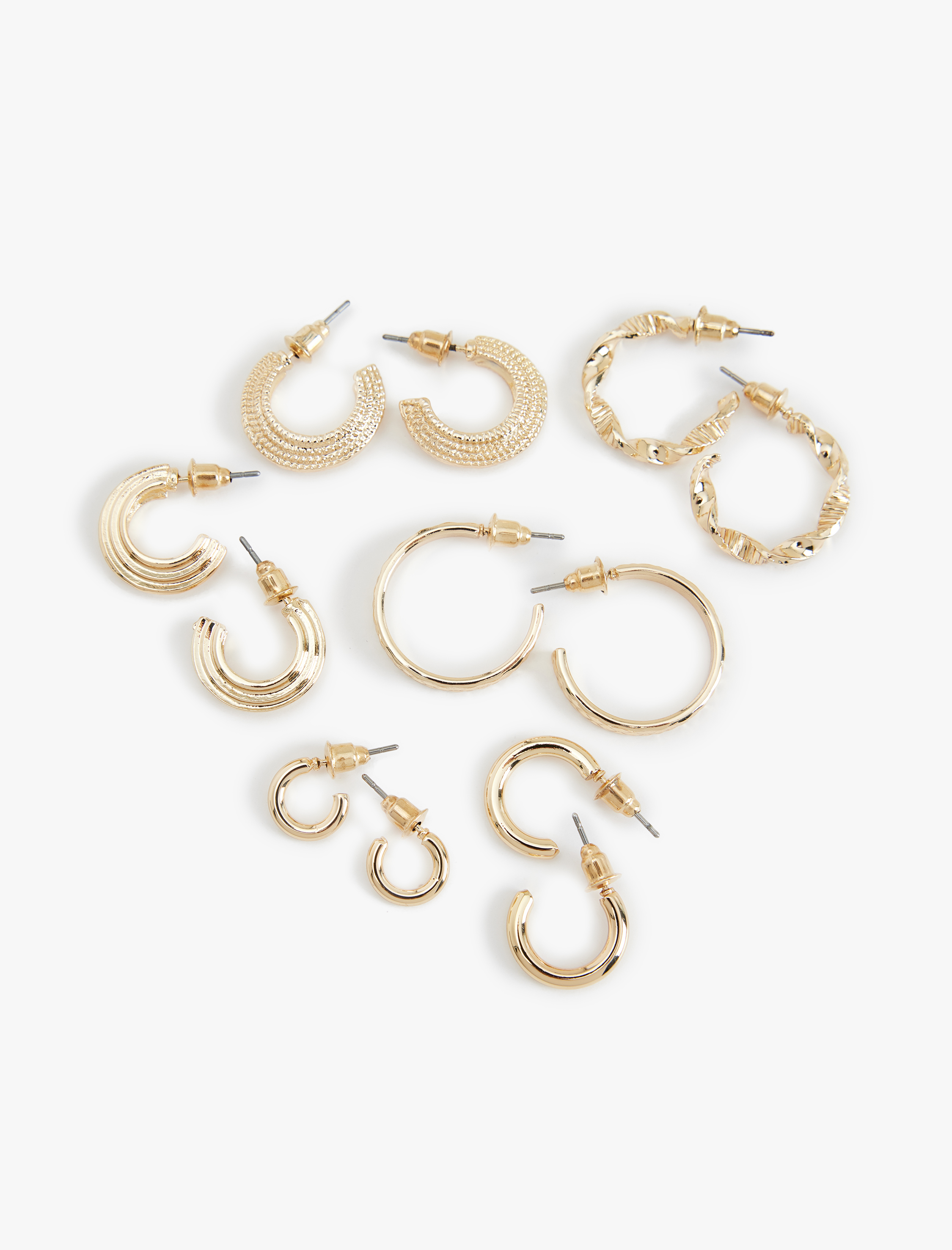  Kadın Çelik Karışımlı Dokulu 6'lı Halka Küpe Seti