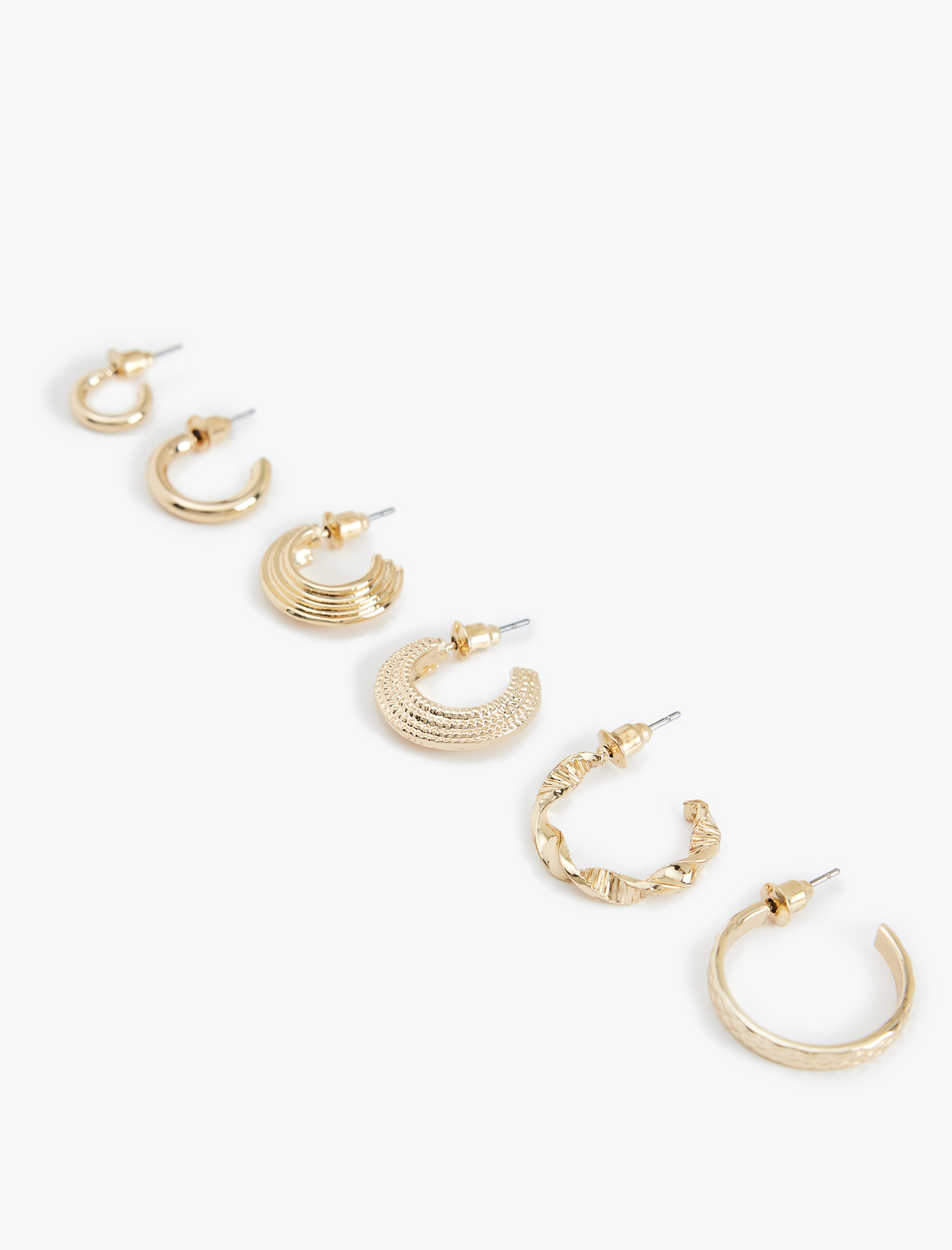  Kadın Çelik Karışımlı Dokulu 6'lı Halka Küpe Seti