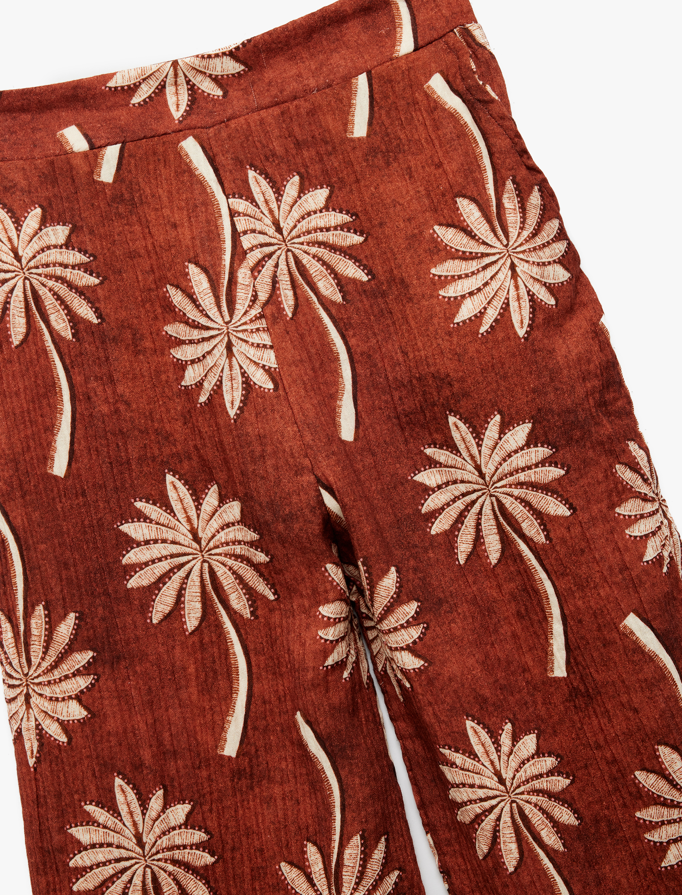  Kız Çocuk Pamuklu Bol Kalıp Desenli Geniş Paça Pantolon