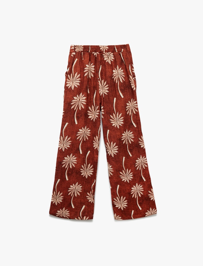 Kız Çocuk Pamuklu Bol Kalıp Desenli Geniş Paça Pantolon