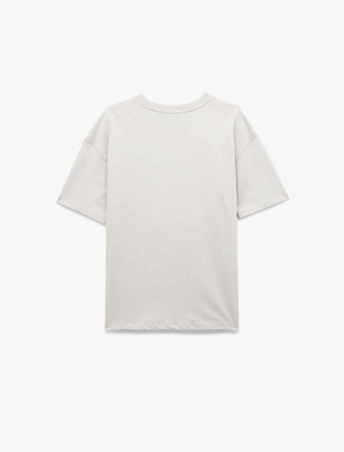  Kısa Kollu Bisiklet Yaka Baskılı Pamuklu Tişört