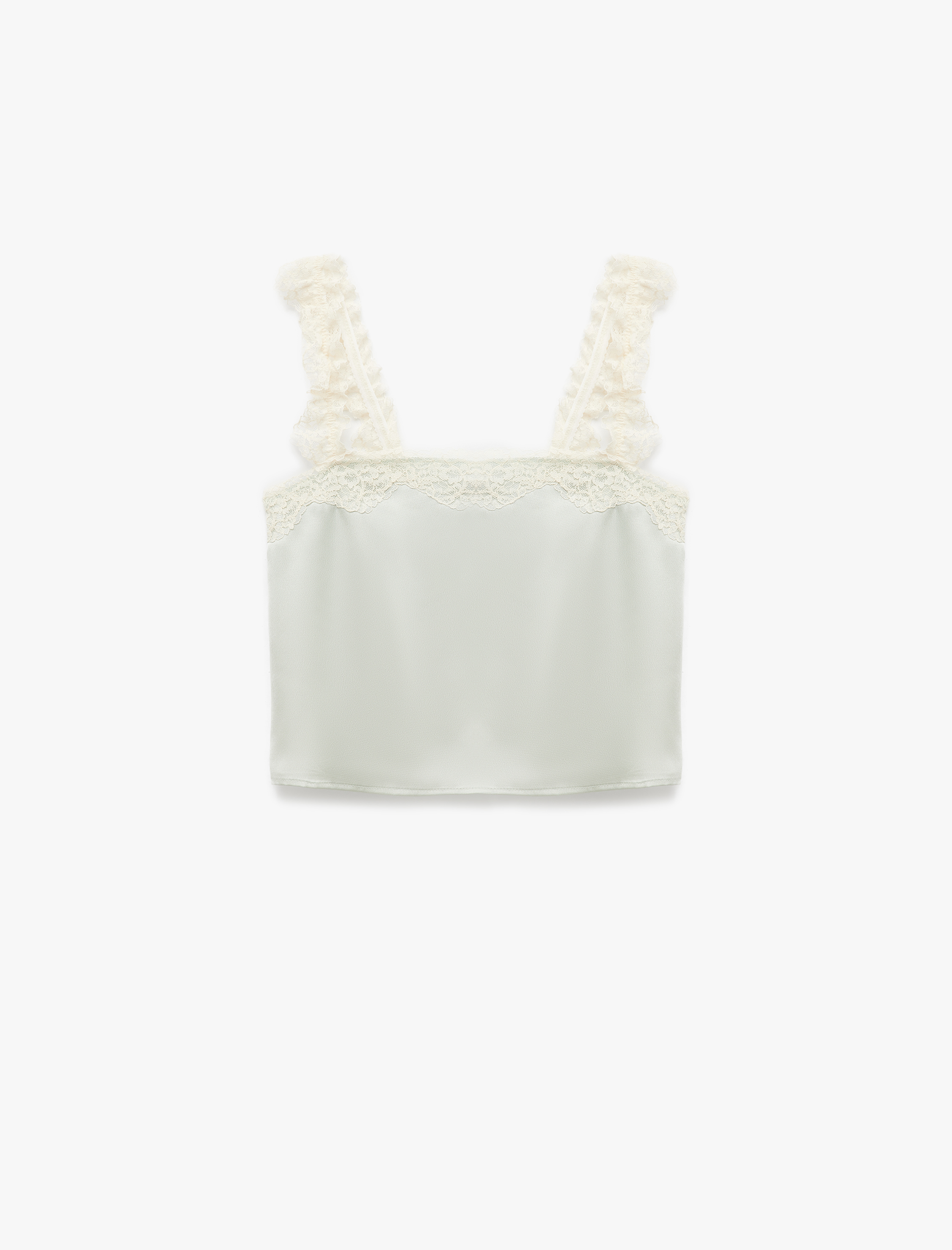   Dantel Detaylı Askılı Kare Yaka Rahat Kalıp Saten Pijama Üstü