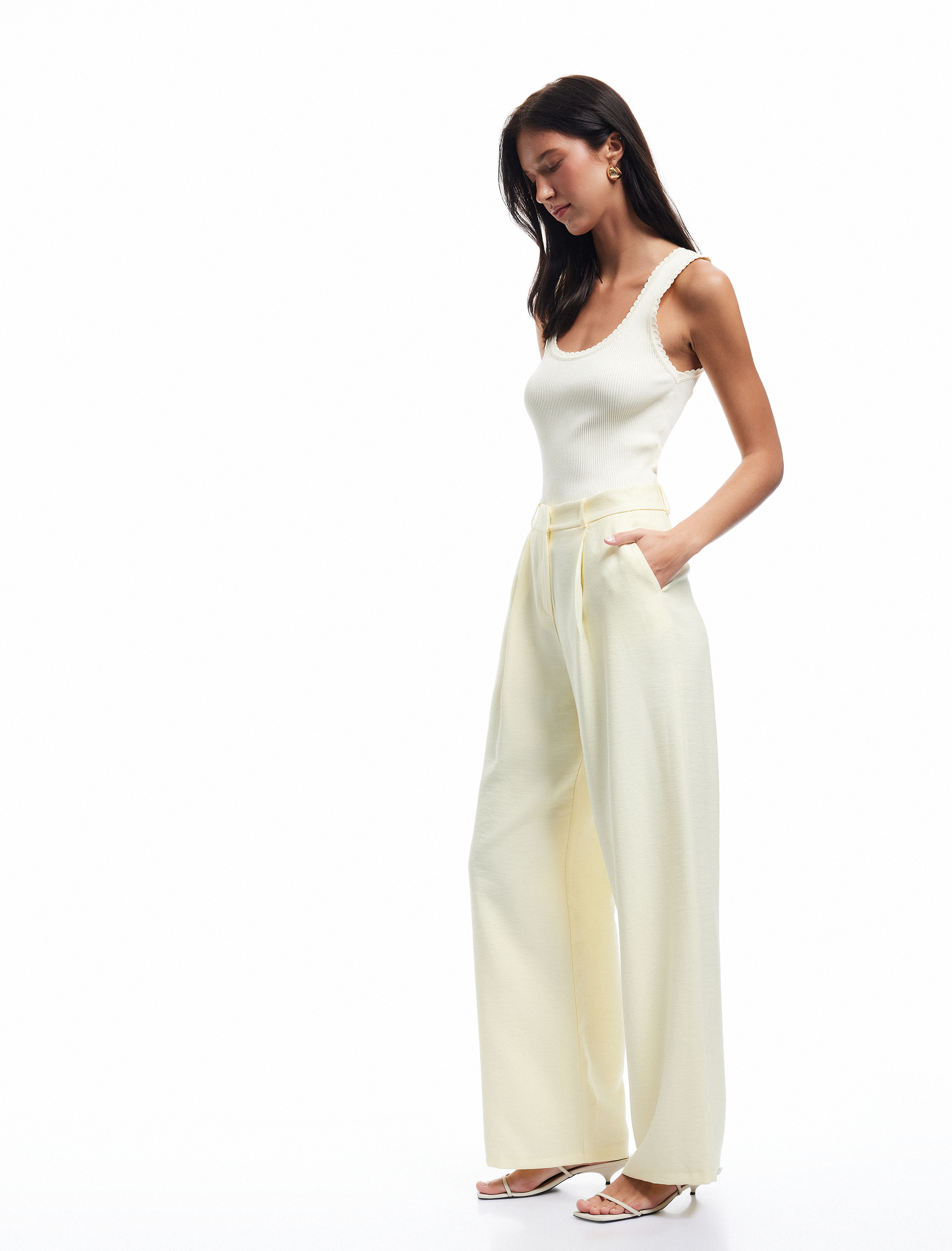   Koton X Sibil Çetinkaya - Astarlı Cepli Pile Detaylı Palazzo Pantolon