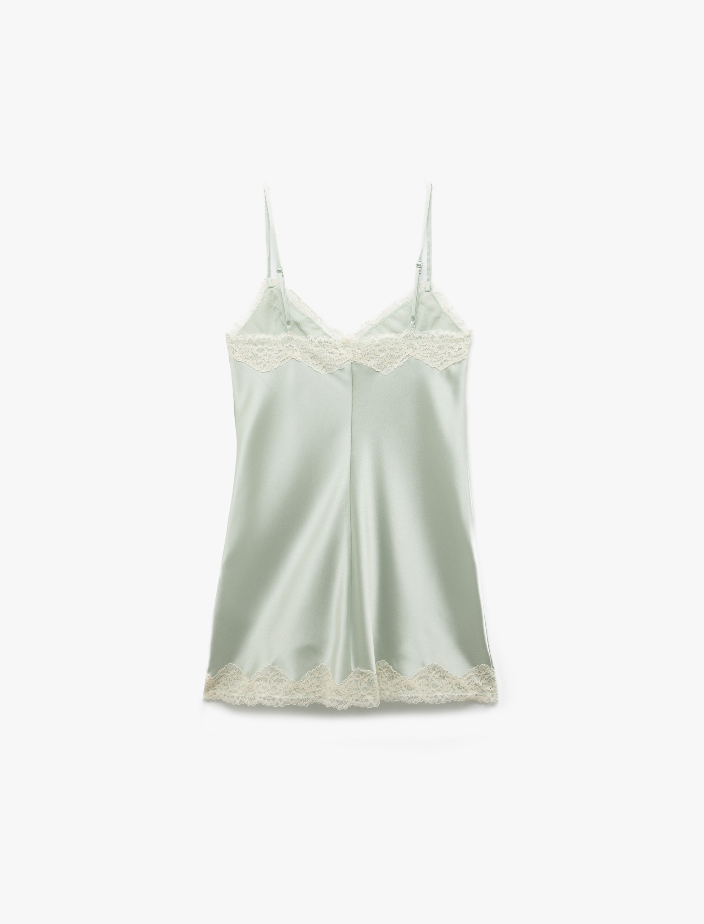   Dantel Detaylı V Yaka Slim Fit İnce Askılı Saten Gecelik