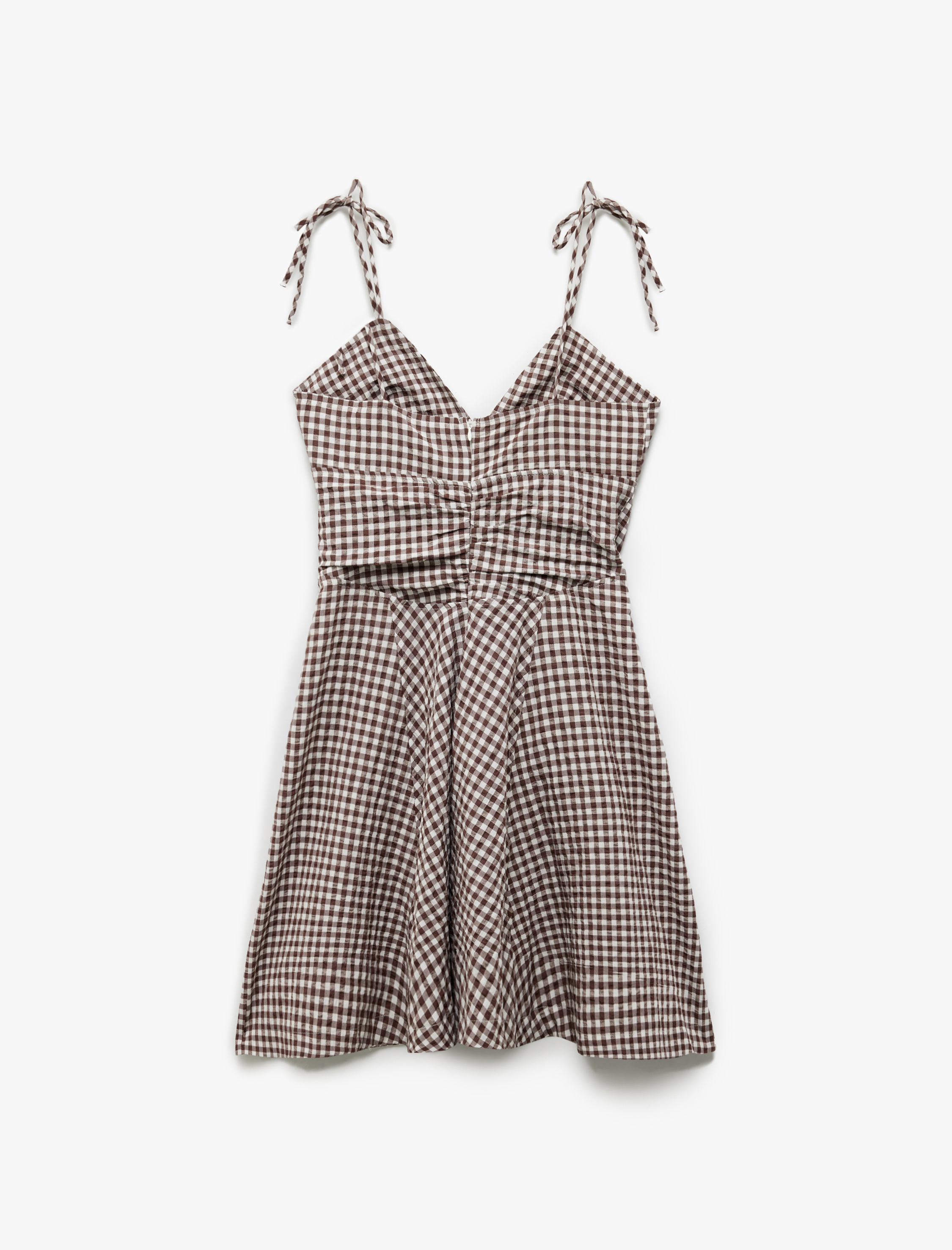   Koton X İnji -Bağlama Detaylı Askılı Pötikareli A Kesim V Yaka Mini Elbise