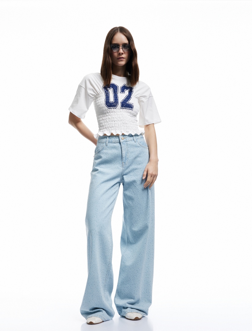   Koton X İnji  - Taş Detaylı Pamuklu Düz Paça Loose Fit Jean Pantolon - Straight Jean
