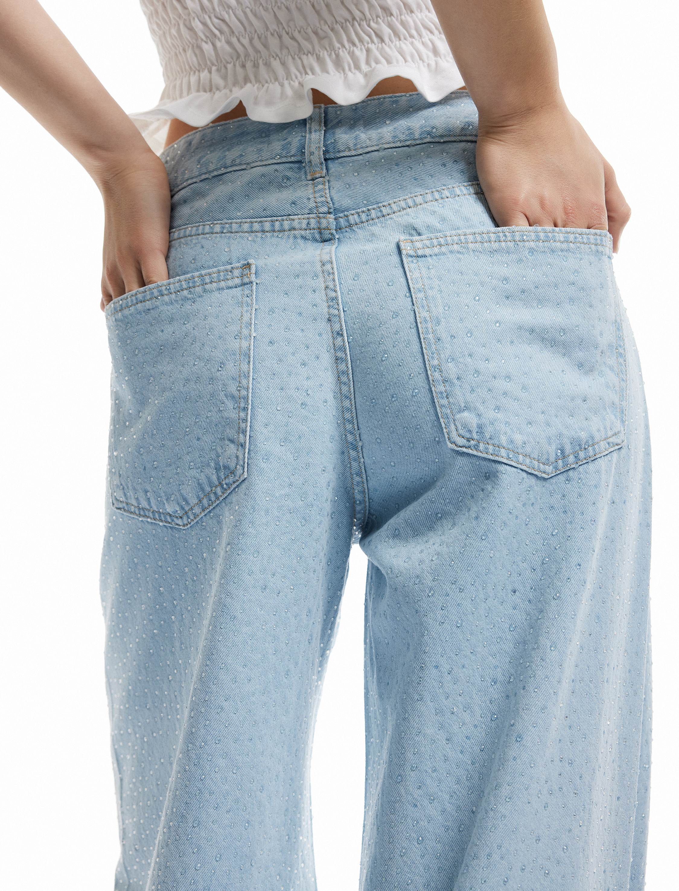   Koton X İnji  - Taş Detaylı Pamuklu Düz Paça Loose Fit Jean Pantolon - Straight Jean